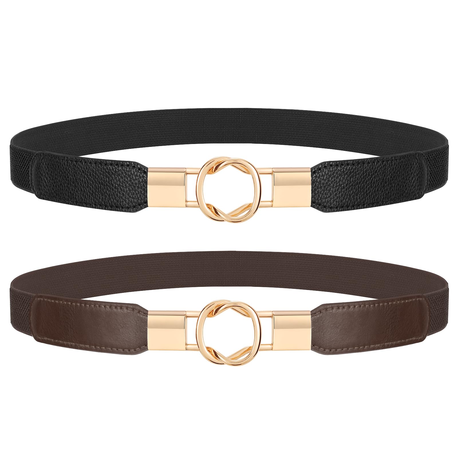 JASGOOD Women Retro Elastic Stretchy Metal Buckle Skinny Waist Belt 1 inch Wide