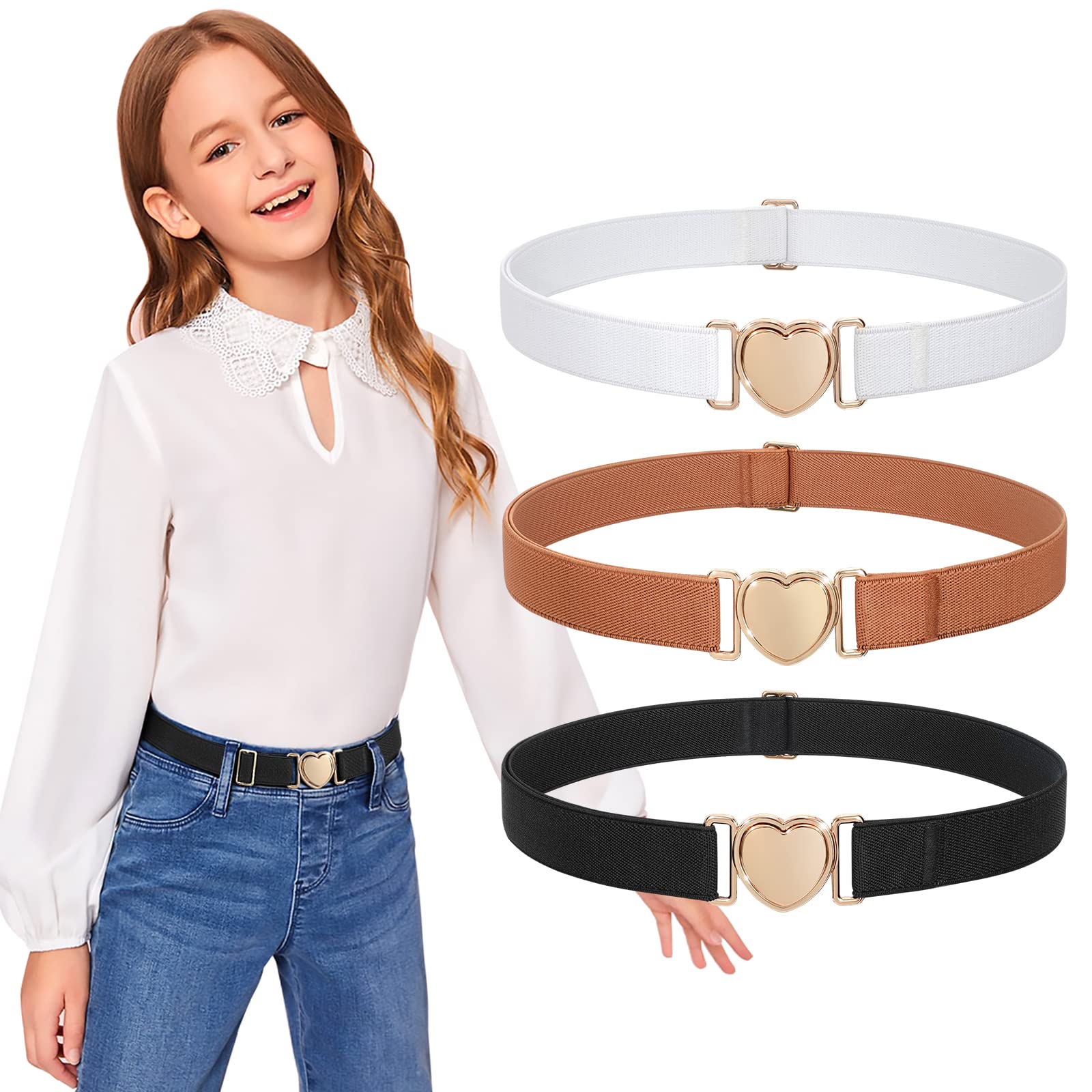 JASGOOD Elastic Belts for Toddler Kids Adjustable Boys Girls Teens Stretch Belts with Heart Buckle for Back to School - JASGOOD OFFICIAL