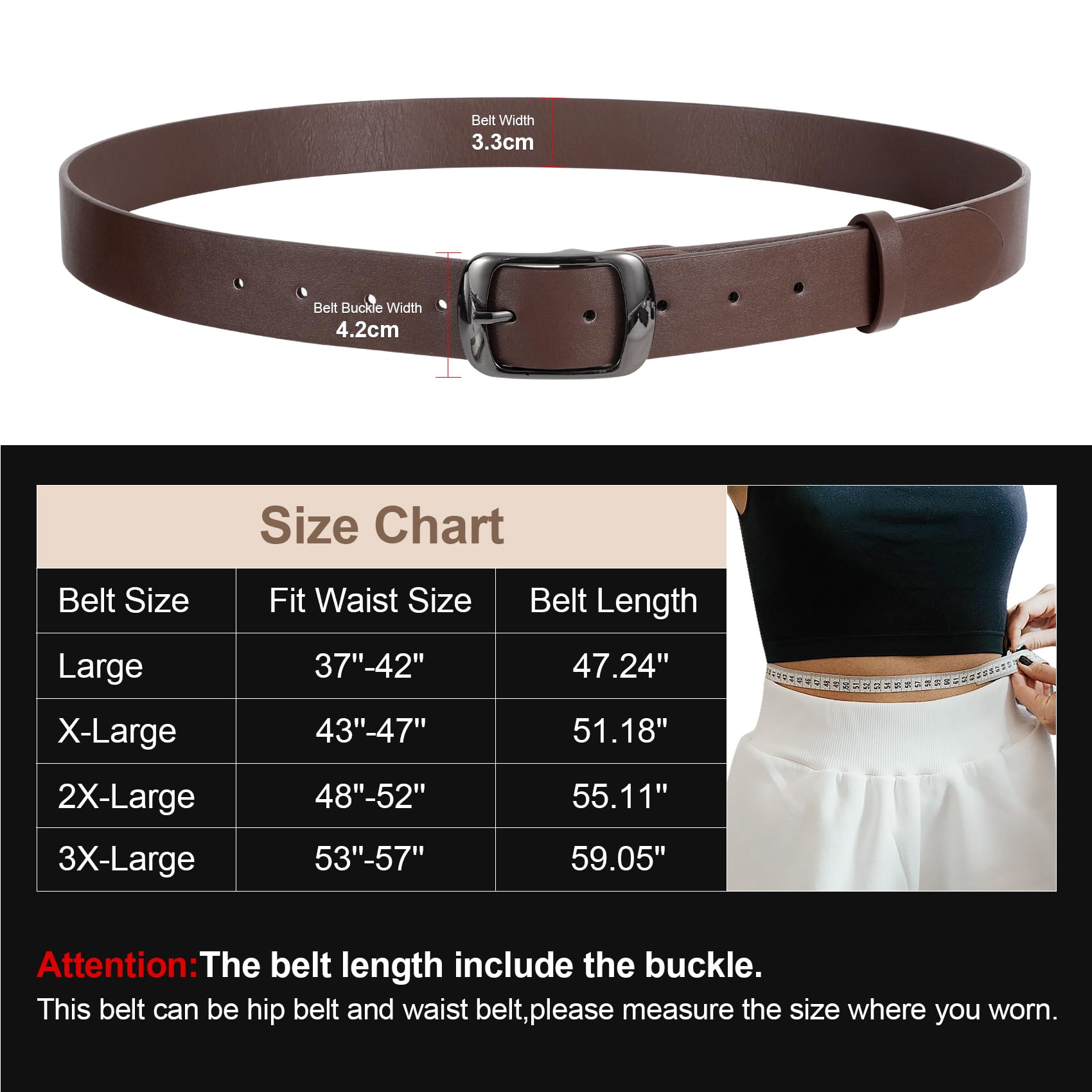 JASGOOD Plus Size Women Leather Belt Black Casual Waist Belt for Jeans Pants with Metal Pin Buckle - JASGOOD OFFICIAL