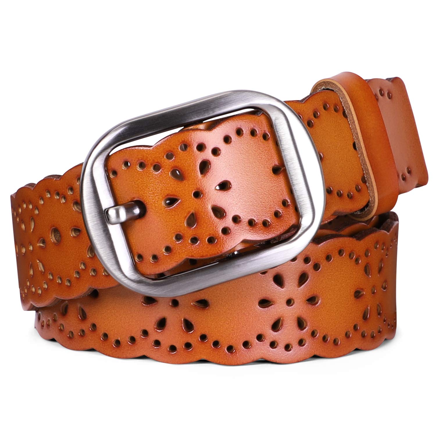 JASGOOD Women's Hollow Flower Genuine Leather Belt for Jeans Pants Wide Belt for Ladies - JASGOOD OFFICIAL