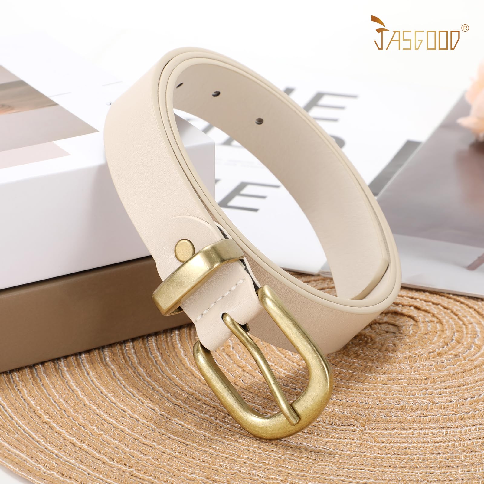 JASGOOD Womens Leather Belts for Jeans Pants 1.1" Width Vintage Ladies Belts for Dresses