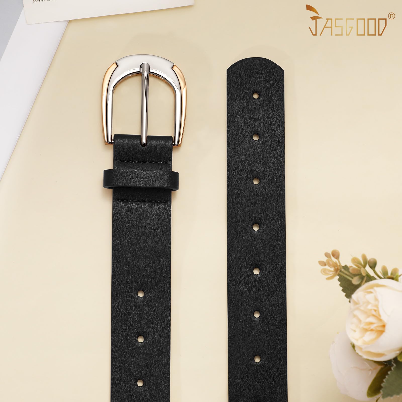 JASGOOD Leather Belts for Women Ladies Casual Belt for Jeans Pants Dresses with Gold and Silver Buckle