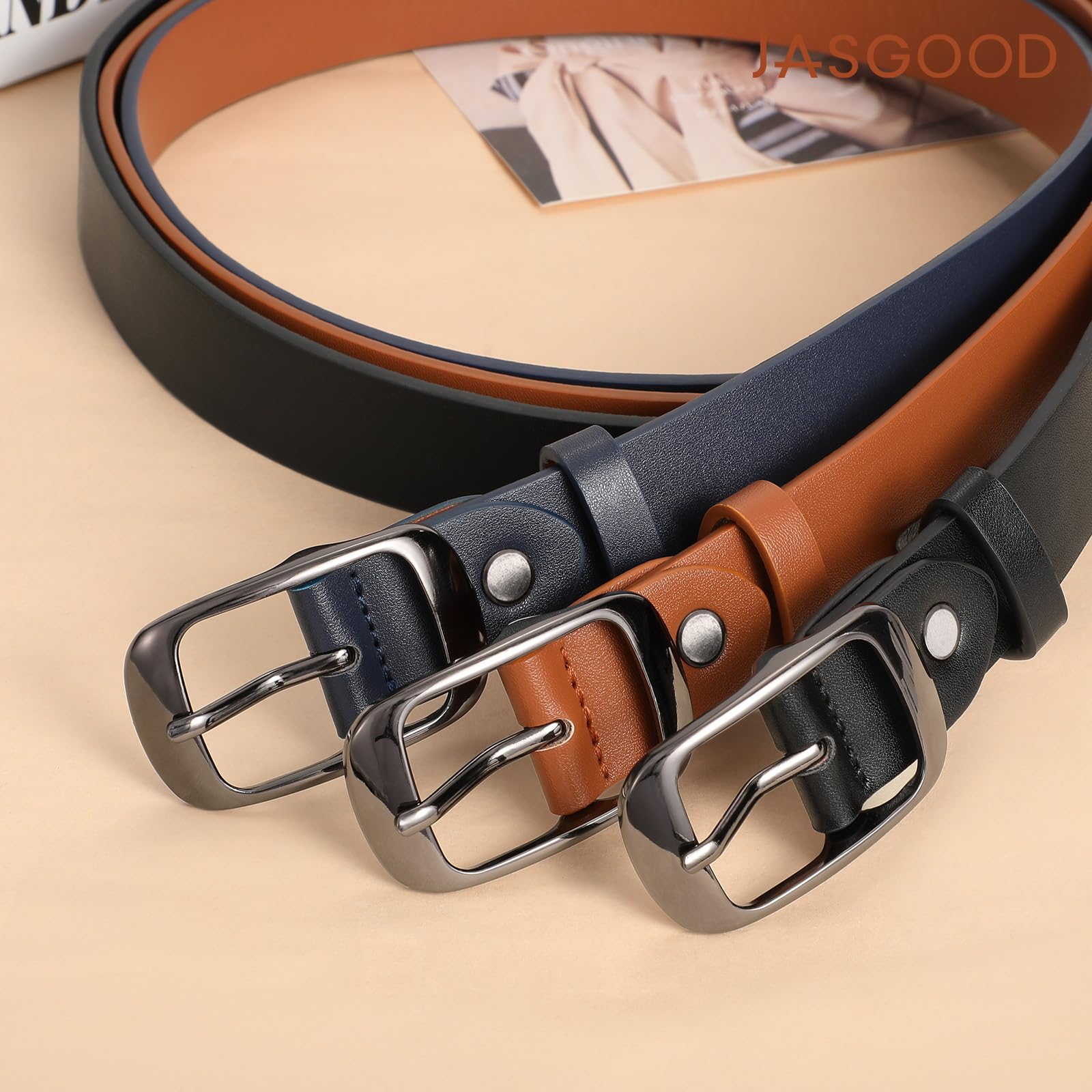 JASGOOD 3 PACK Women Belts for Jeans Pants Fashion Ladies Leather Waist Belt with Gold Buckle - JASGOOD OFFICIAL