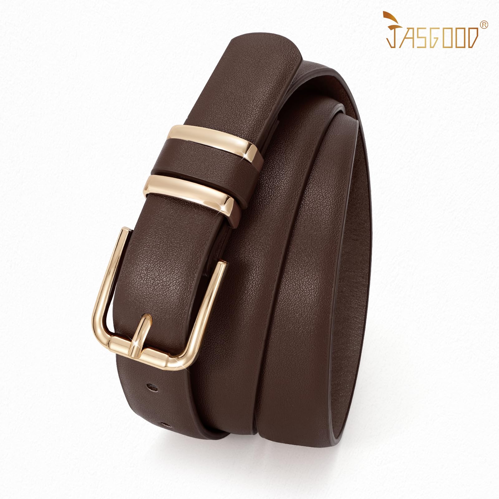 JASGOOD 3 Pack Women's Leather Belts for Jeans Dress Pants Trendy Belts with Gold Buckle