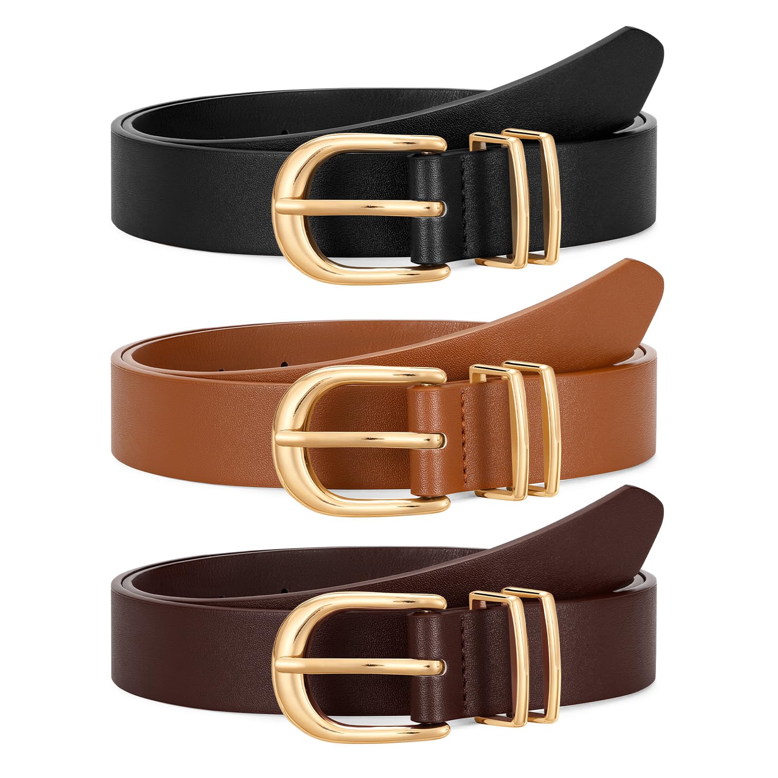 JASGOOD 3 Pack Women Leather Belts For Jeans Dresses Pants Ladies Faux Leather Waist Belt with Gold Buckle - JASGOOD OFFICIAL