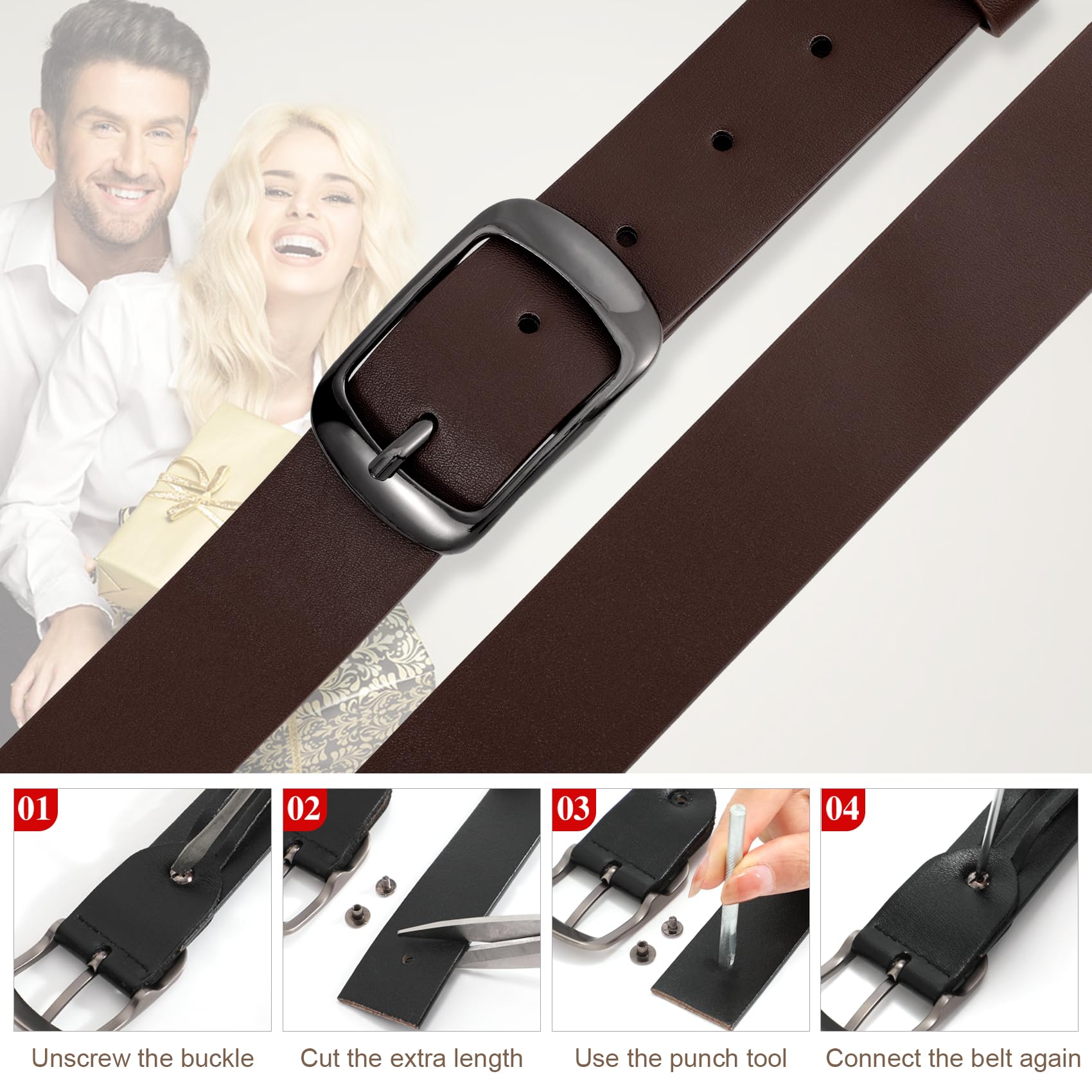 JASGOOD Plus Size Women Leather Belt Black Casual Waist Belt for Jeans Pants with Metal Pin Buckle - JASGOOD OFFICIAL