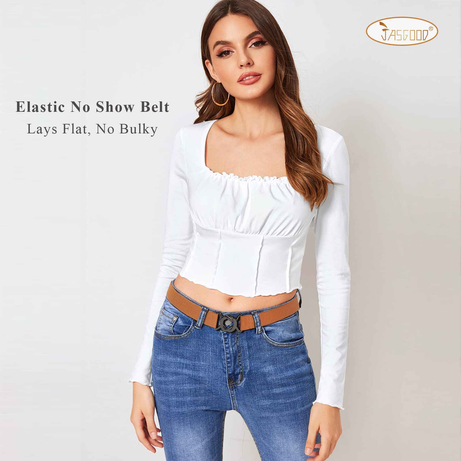 JASGOOD Women No Show Stretch Belt 2 Pack Adjustable Elastic Web Belt with Flat Buckle for Jeans Pants Casual Belts - JASGOOD OFFICIAL