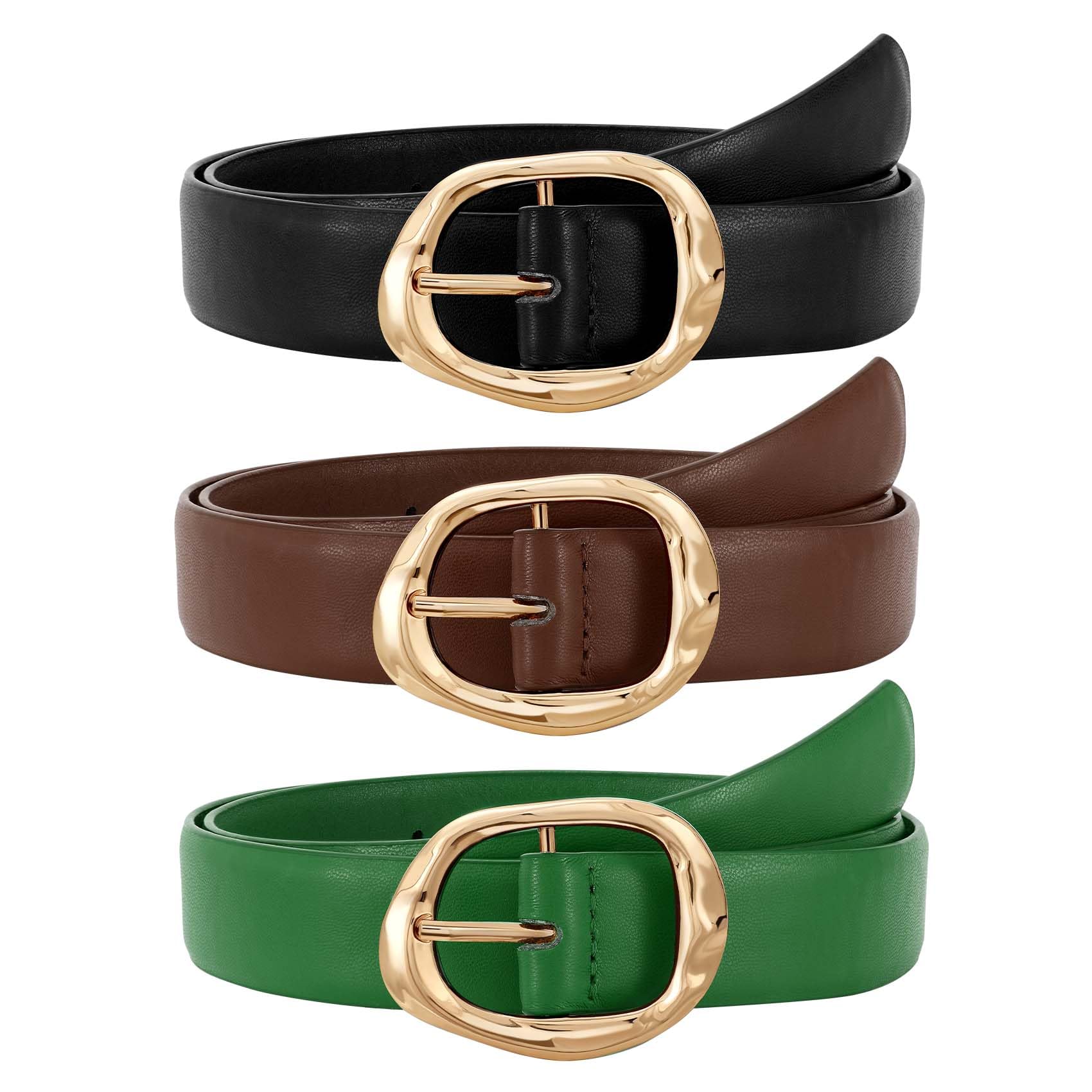 JASGOOD 3 Pack Women Belts for Jeans Pants Ladies Leather Waist Belt Casual Fashion Trend Belt for Women with Gold Buckle - JASGOOD OFFICIAL