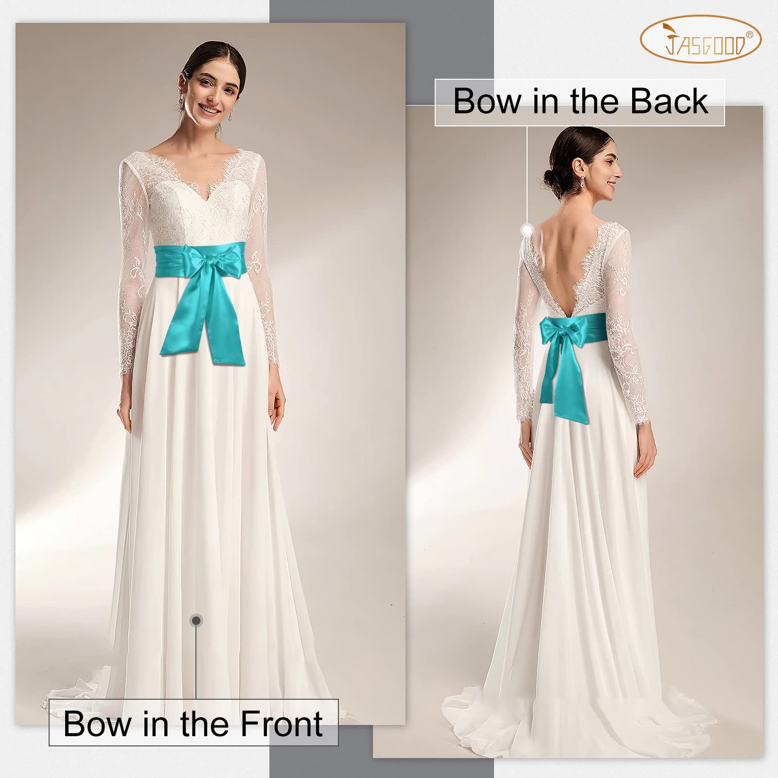 JASGOOD Women Sash Belt for Dress Long Satin Waist Belt for Wedding Party Special Occasion 3.7" Width