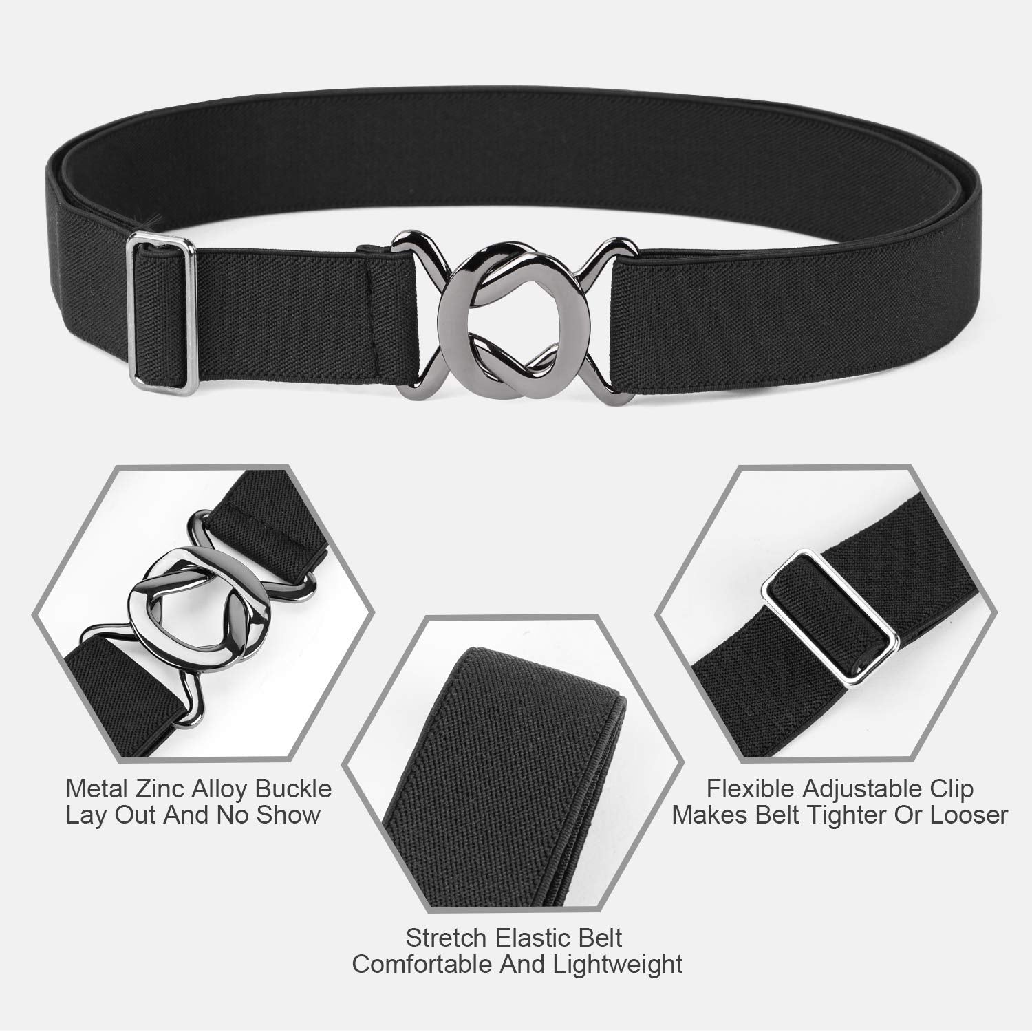 JASGOOD Women No Show Stretch Belt 2 Pack Adjustable Elastic Web Belt with Flat Buckle for Jeans Pants Casual Belts - JASGOOD OFFICIAL