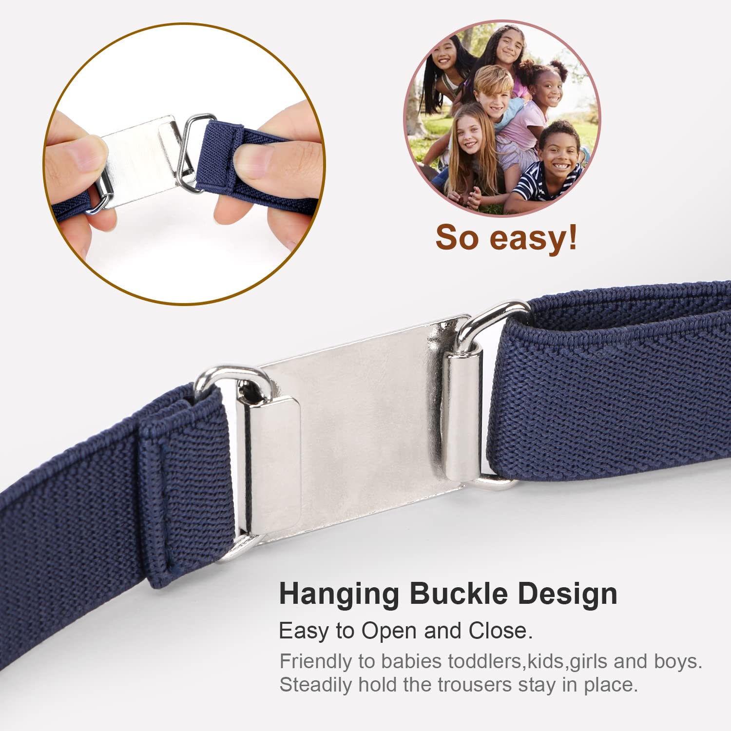 JASGOOD Kids Toddler Belt Elastic Stretch Adjustable Belt for Boys and Girls with Silver Square Buckle 2 Pack