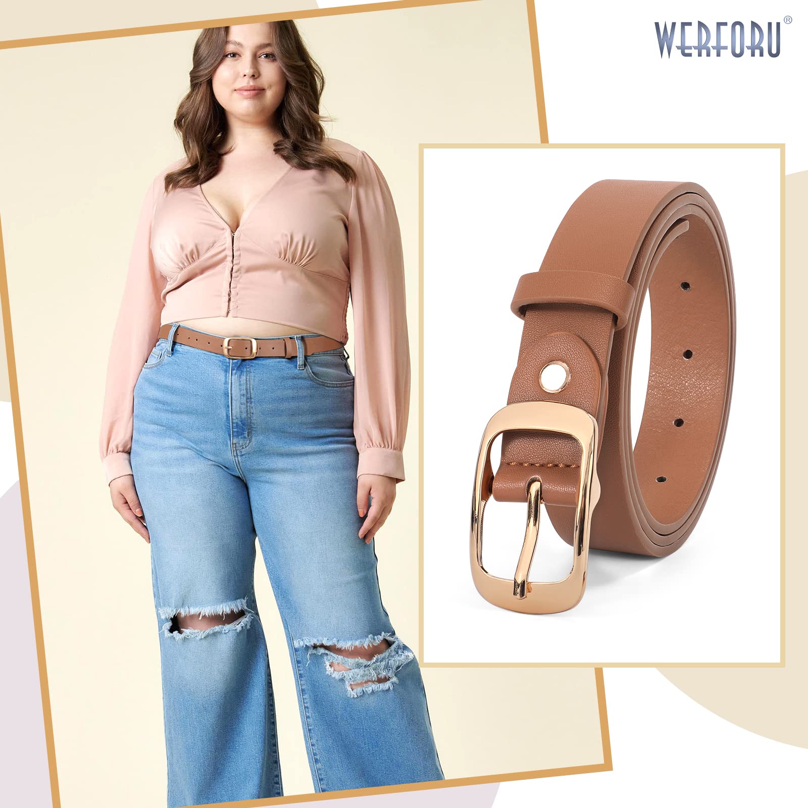 WERFORU Plus Size Belt for Women Leather Belt with Metal Buckle Ladies Casual Belt for Jeans Pants - JASGOOD OFFICIAL