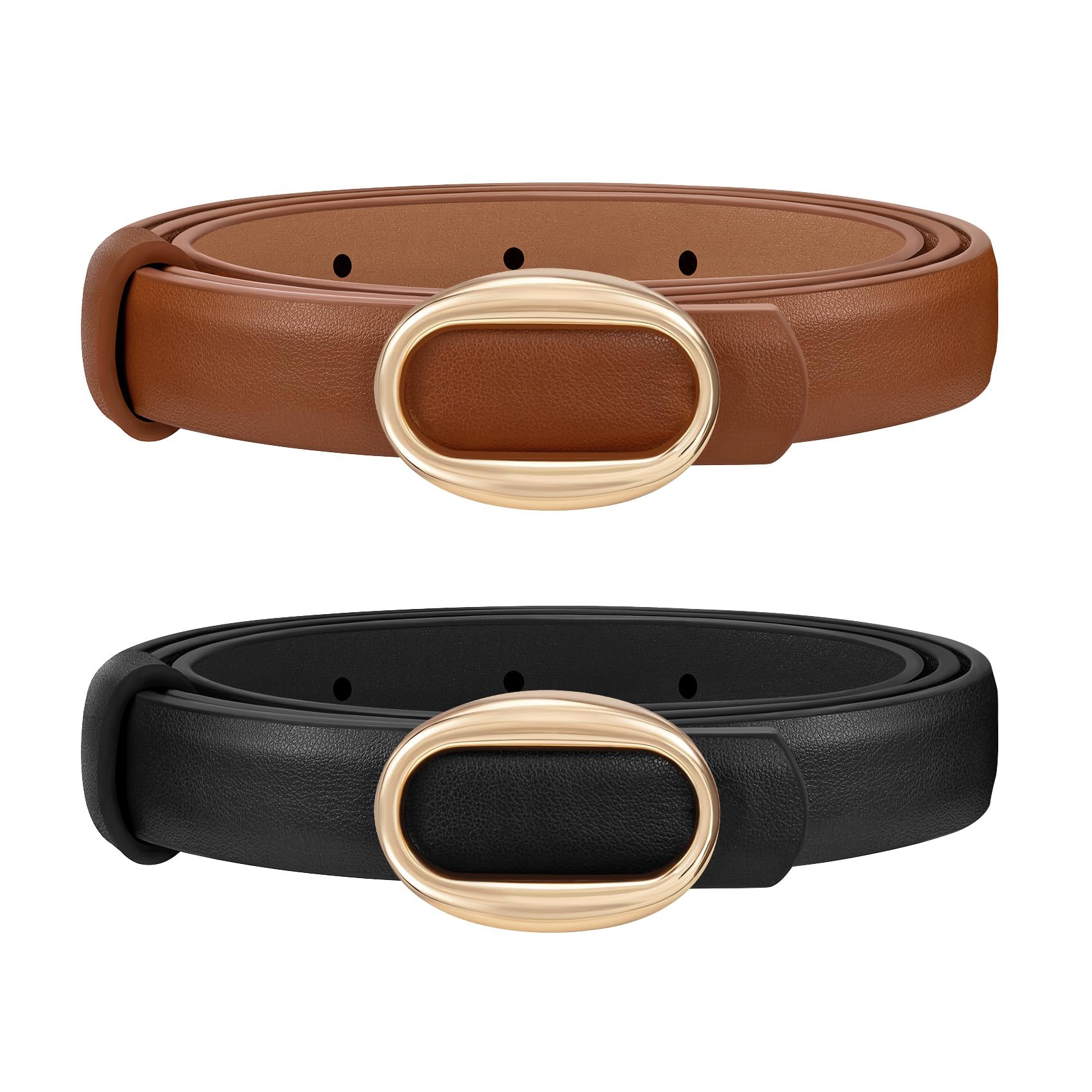 JASGOOD 2 Pack Women Leather Skinny Belt, Ladies Thin PU Leather with Alloy Buckle for Jeans Pants Dresses