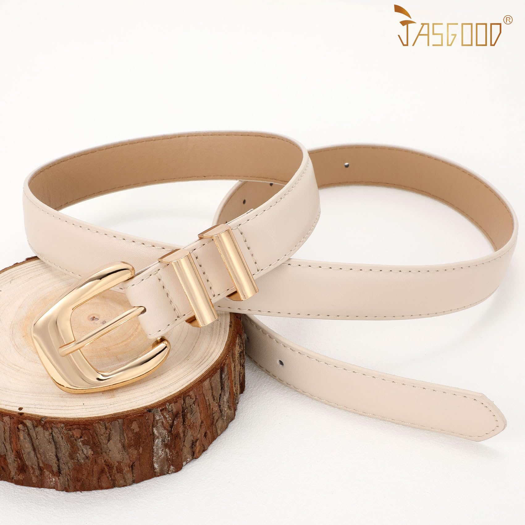 JASGOOD Women Leather Belt with Gold Buckle Plus Size Belt for Jeans Pants PU Leather Waist Belt for Ladies