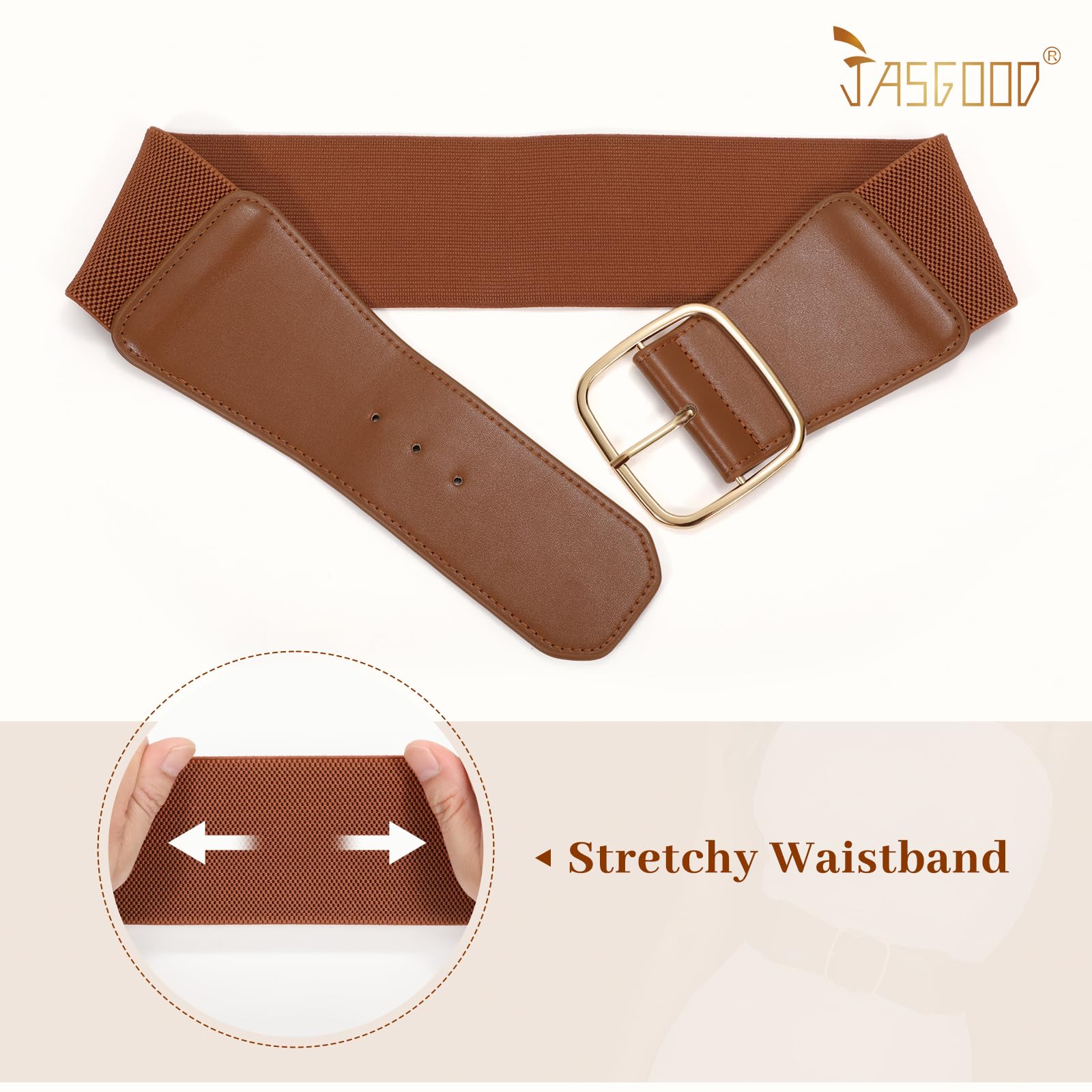 JASGOOD Women Elastic Wide Belt Ladies Stretchy Waist Belt with Square Buckle for Dress