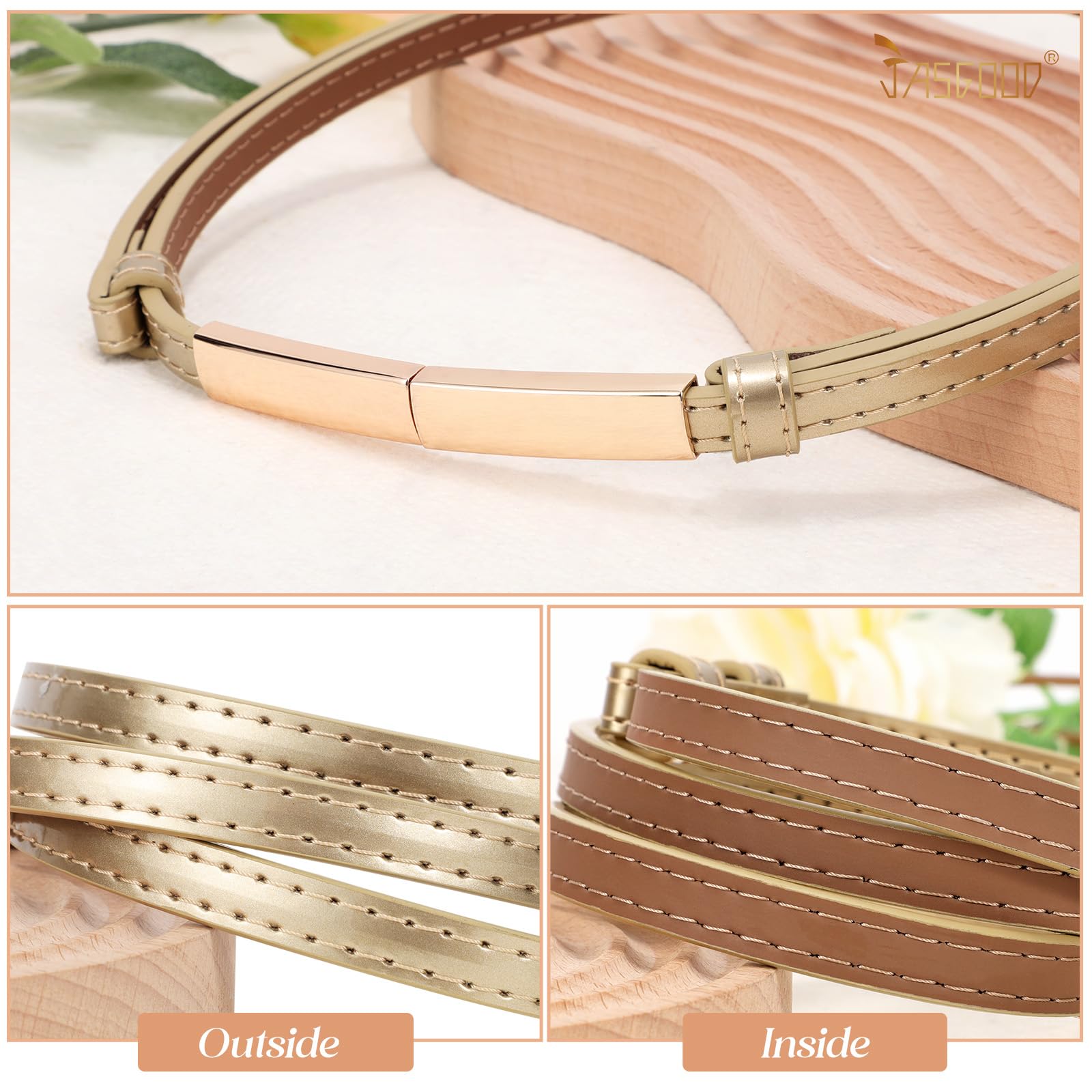 JASGOOD Women's Skinny Leather Belt Patent Ladies Thin Waist Belt for Dress with Metal Buckle