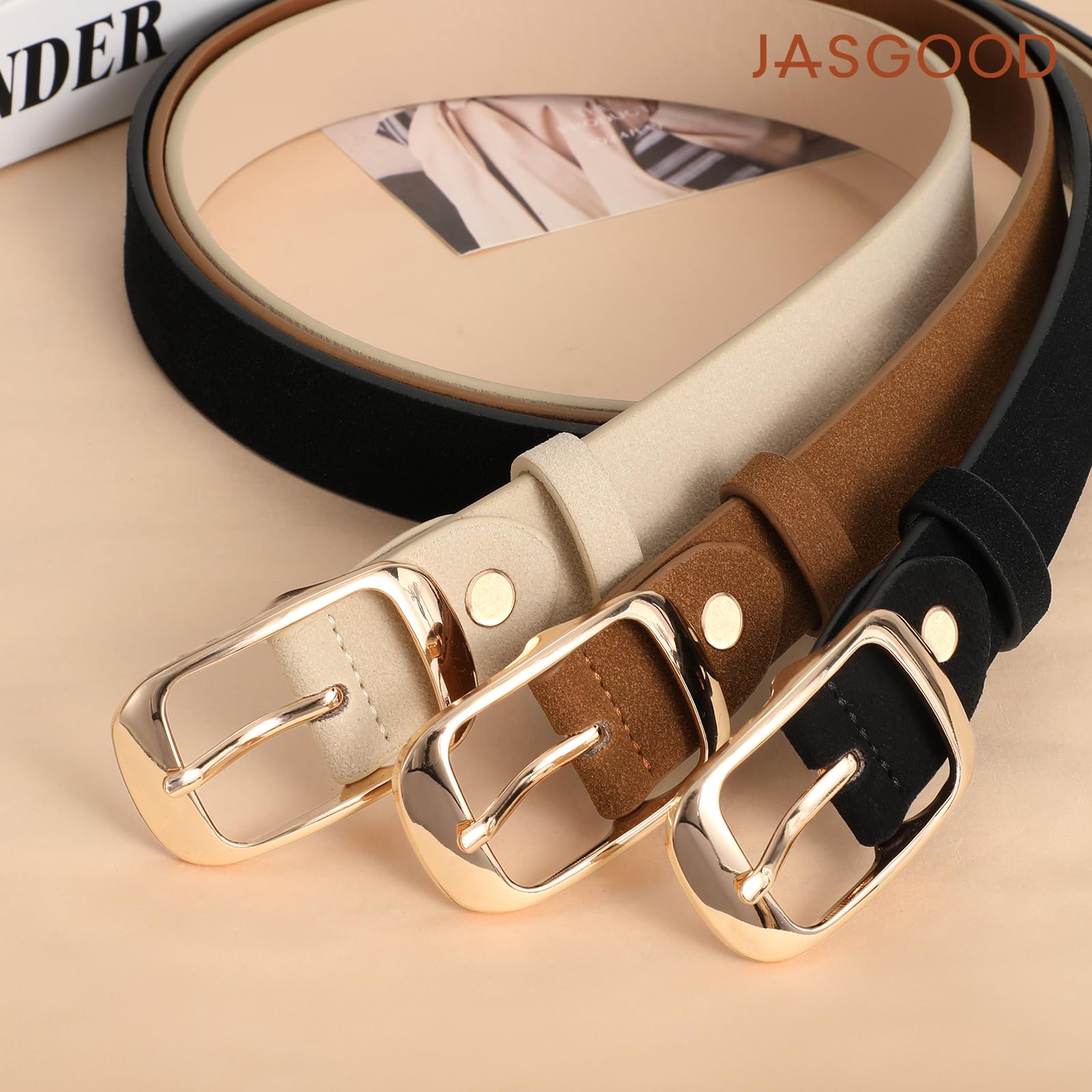 JASGOOD 3 PACK Women Belts for Jeans Pants Fashion Ladies Leather Waist Belt with Gold Buckle - JASGOOD OFFICIAL