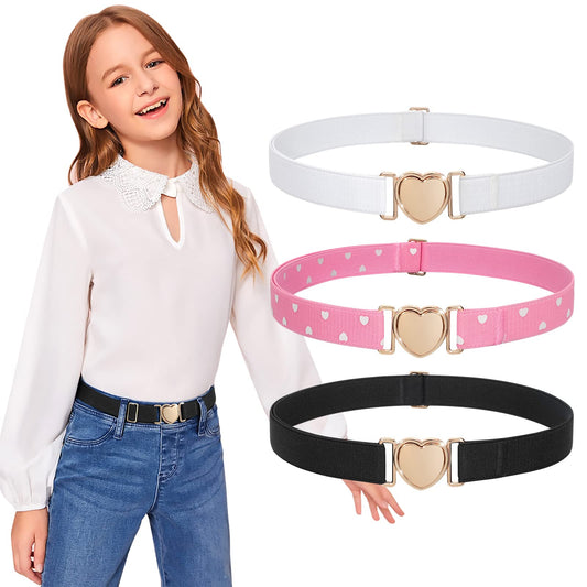 JASGOOD Elastic Belts for Toddler Kids Adjustable Boys Girls Teens Stretch Belts with Heart Buckle for Back to School - JASGOOD OFFICIAL