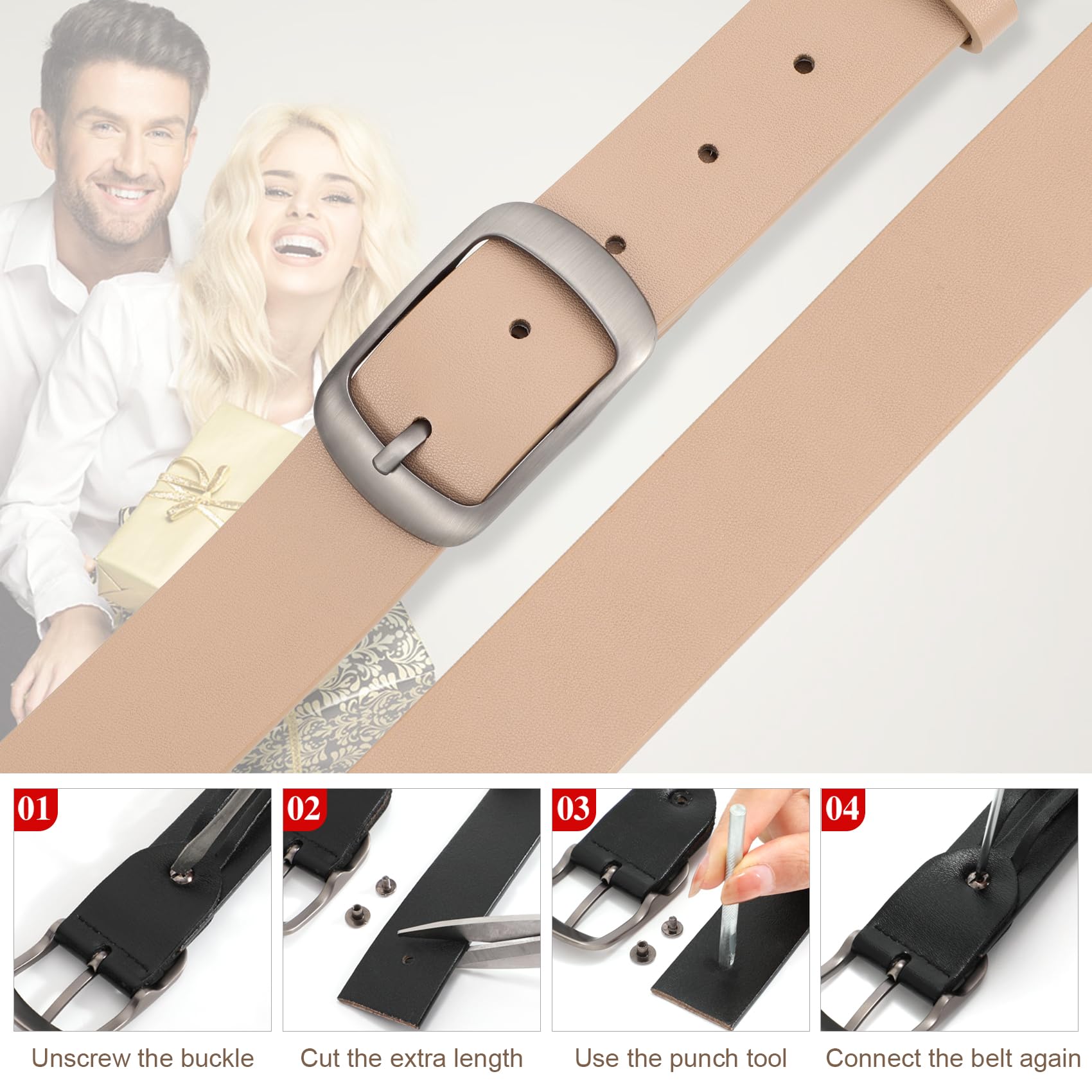 JASGOOD Plus Size Women Leather Belt Black Casual Waist Belt for Jeans Pants with Metal Pin Buckle - JASGOOD OFFICIAL