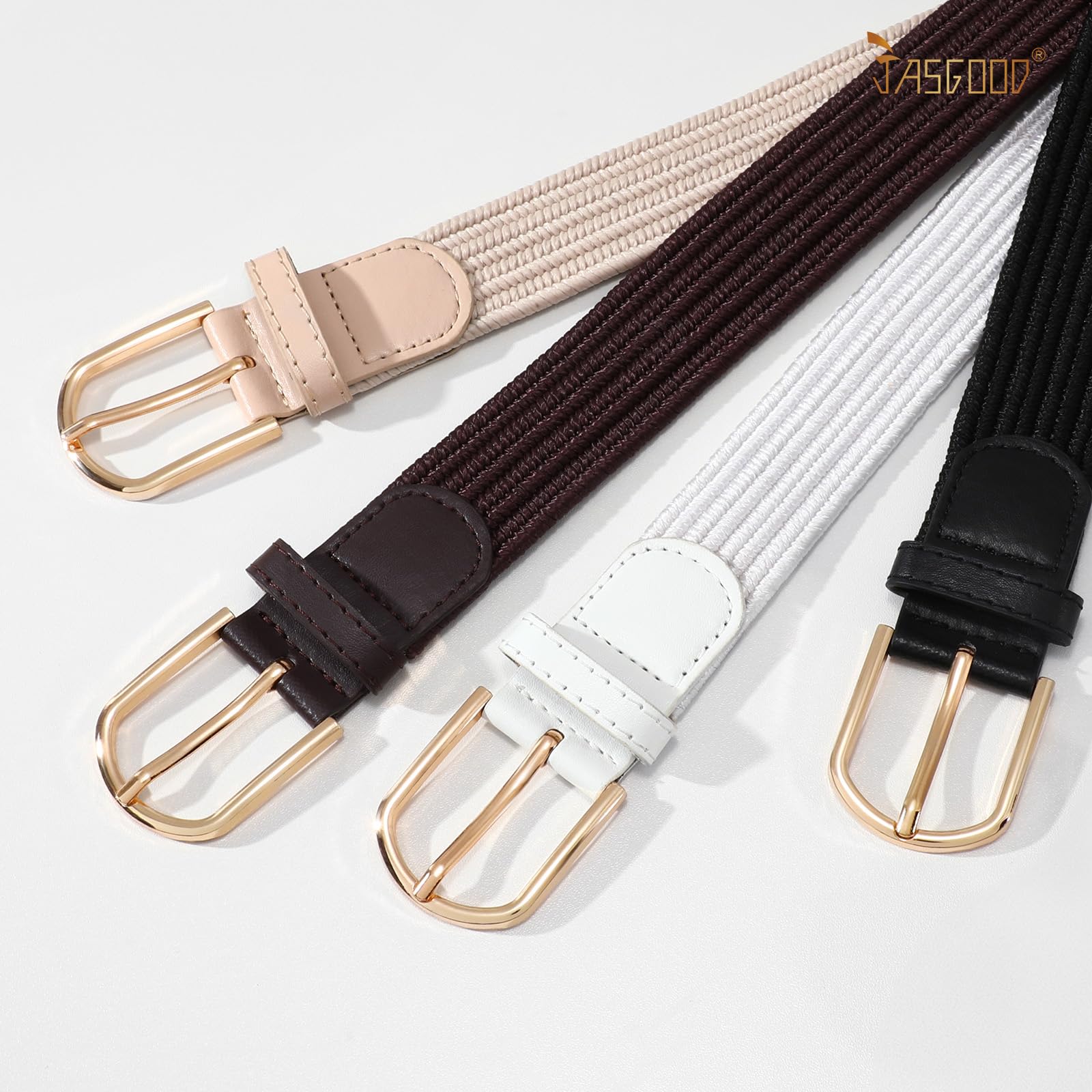 JASGOOD Elastic Braided Stretch Belt Women Golf Casual Fabric Woven Belt 1 3/8" Adjustable Work
