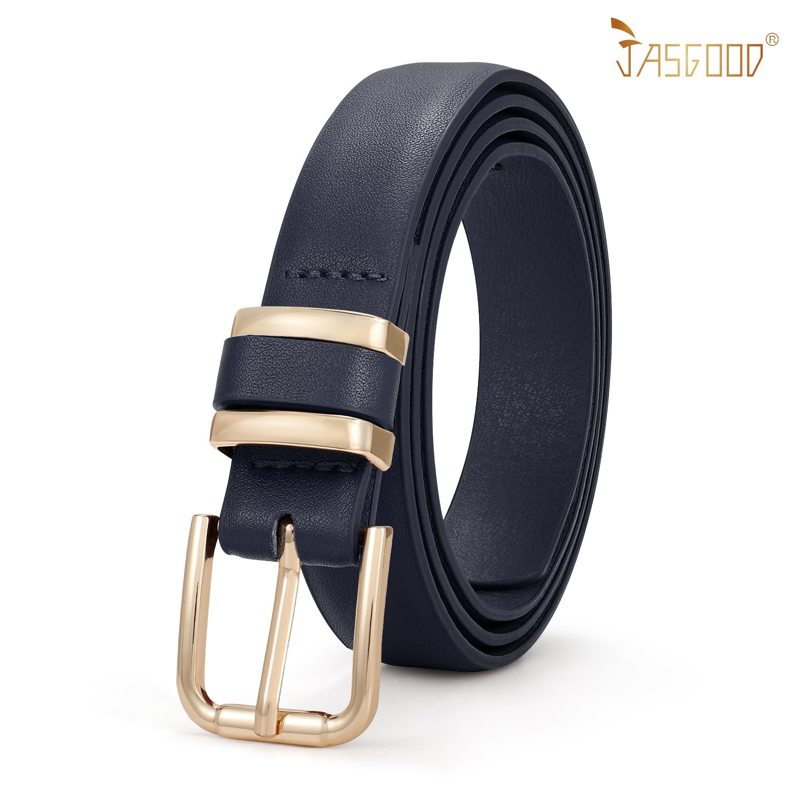 JASGOOD 3 Pack Women's Leather Belts for Jeans Dress Pants Trendy Belts with Gold Buckle