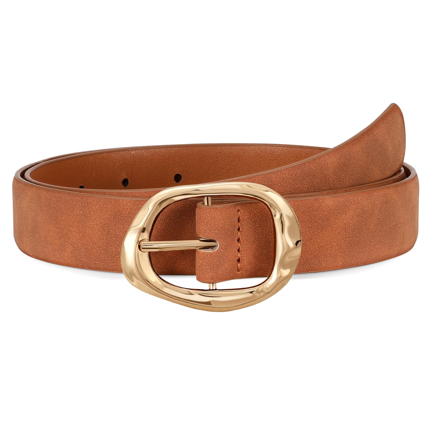 Women Leather Belt for Jeans Pants Ladies Casual Waist Belt Fashion Women Belt with Gold Buckle - JASGOOD OFFICIAL