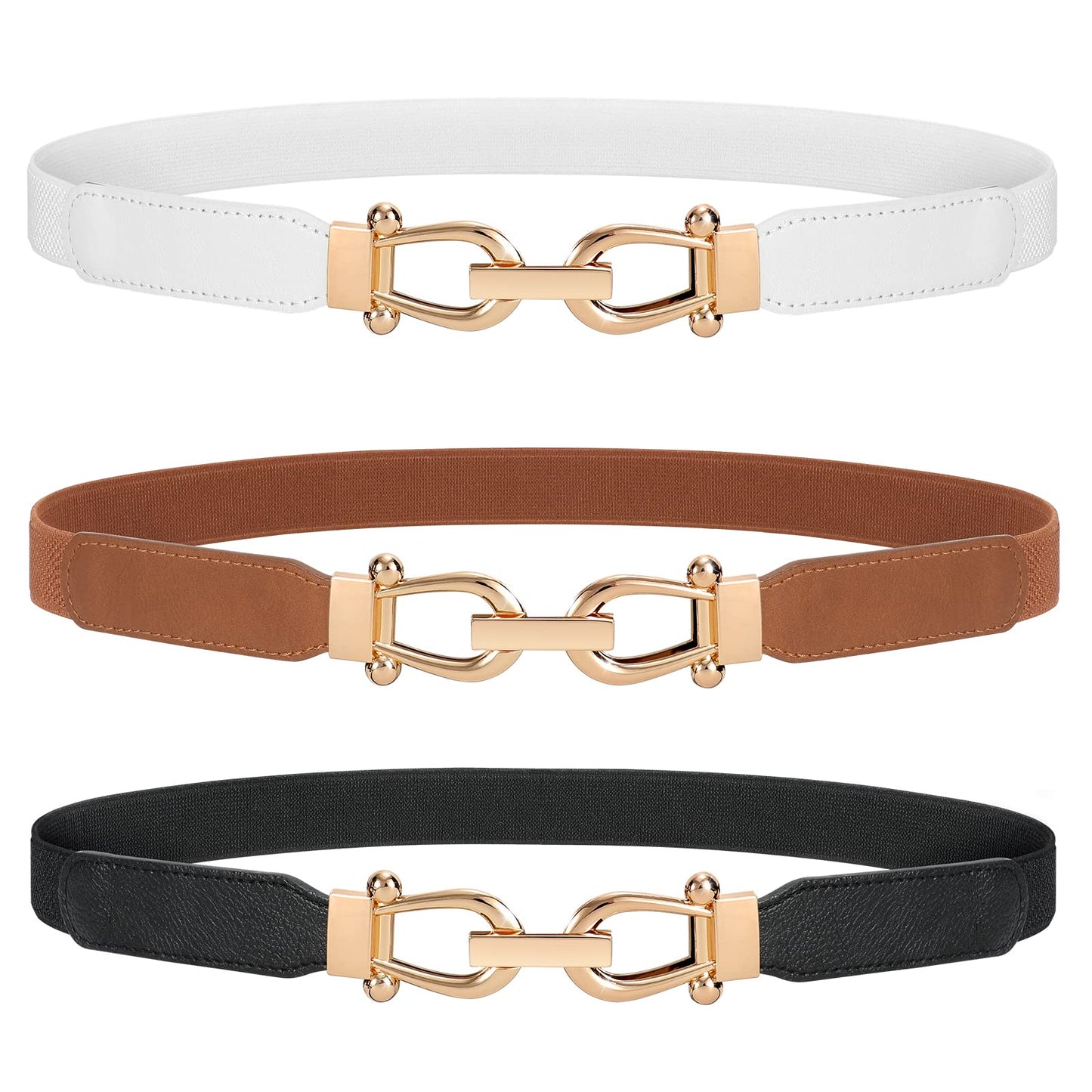 JASGOOD Women Stretchy Waist Belt Retro Elastic Skinny Belt for Ladies with Gold Buckle