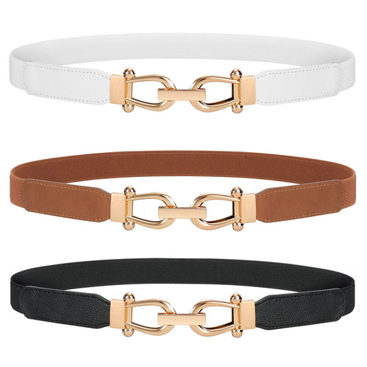 JASGOOD Women Stretchy Waist Belt Retro Elastic Skinny Belt for Ladies with Gold Buckle