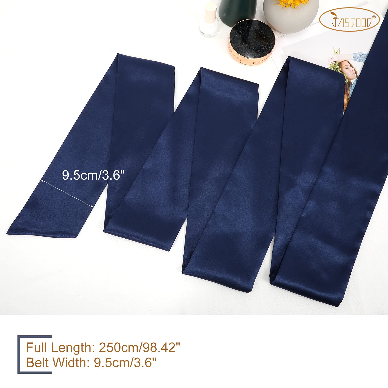 JASGOOD Women Sash Belt for Dress Long Satin Waist Belt for Wedding Party Special Occasion 3.7" Width