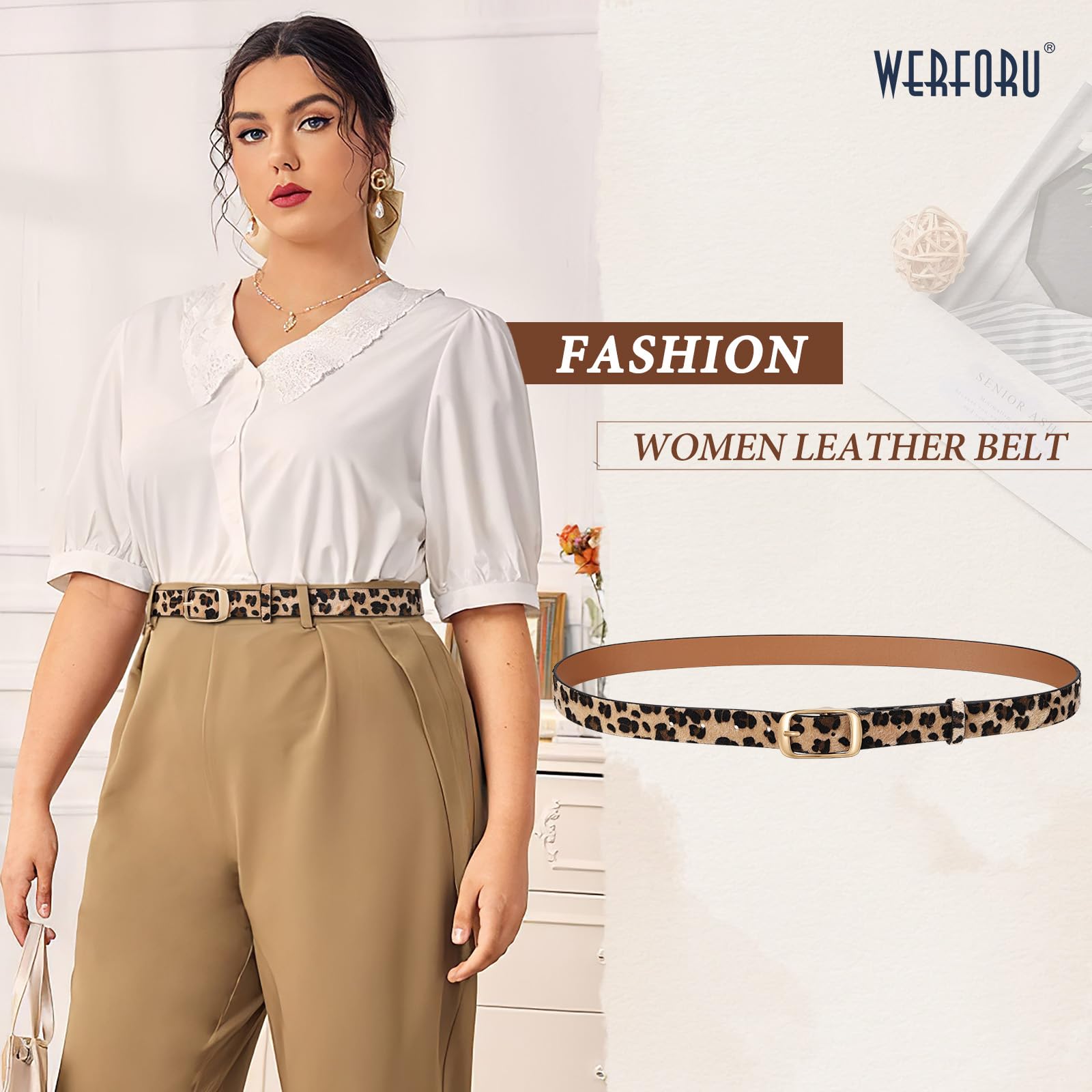WERFORU Plus Size Belt for Women Leather Belt with Metal Buckle Ladies Casual Belt for Jeans Pants - JASGOOD OFFICIAL