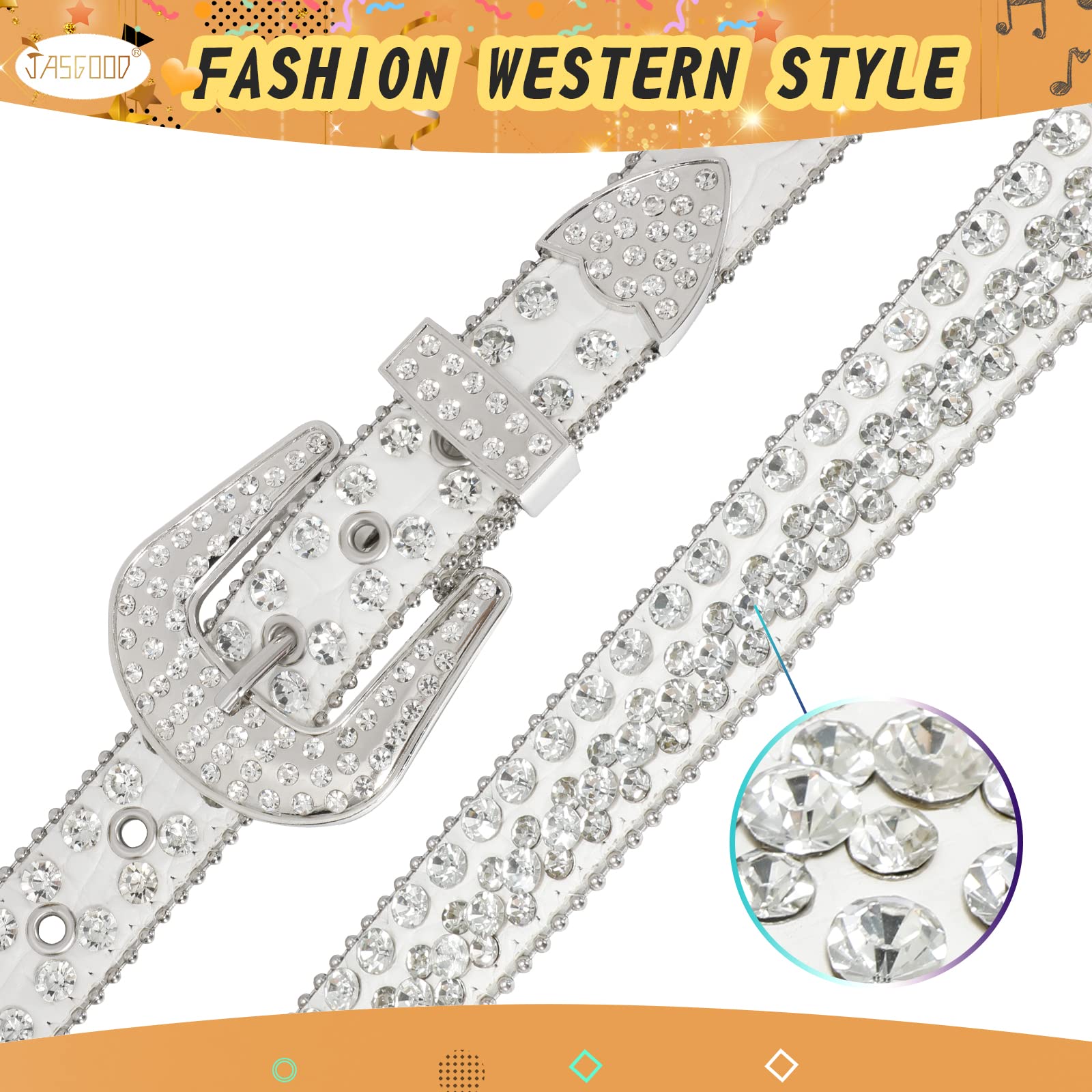 JASGOOD Kids Rhinestone Belt for Girls and Boys,Western Cowgirl Cowboy Bling Studded Leather Belt for Jeans Dress