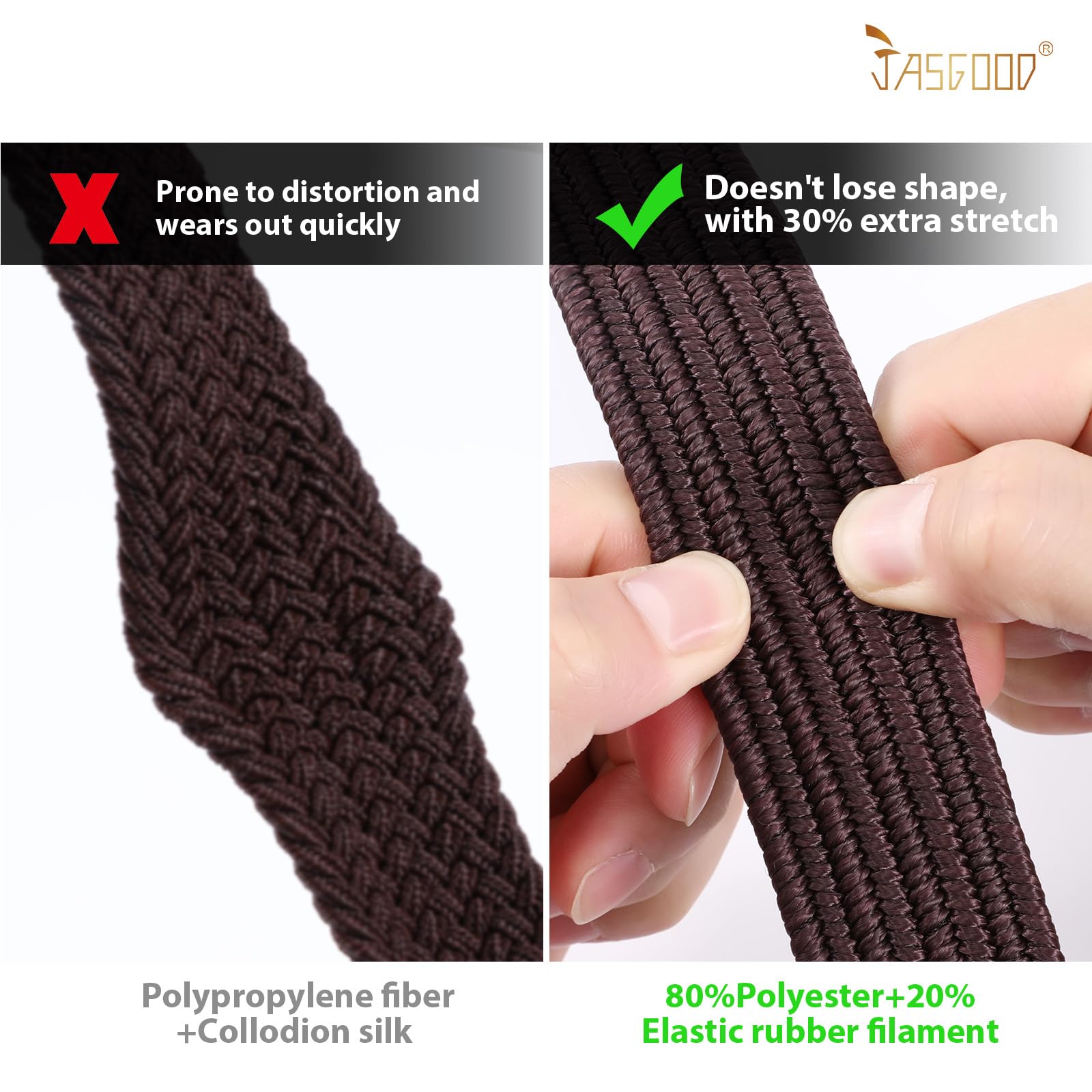 JASGOOD Elastic Braided Stretch Belt Women Golf Casual Fabric Woven Belt 1 3/8" Adjustable Work