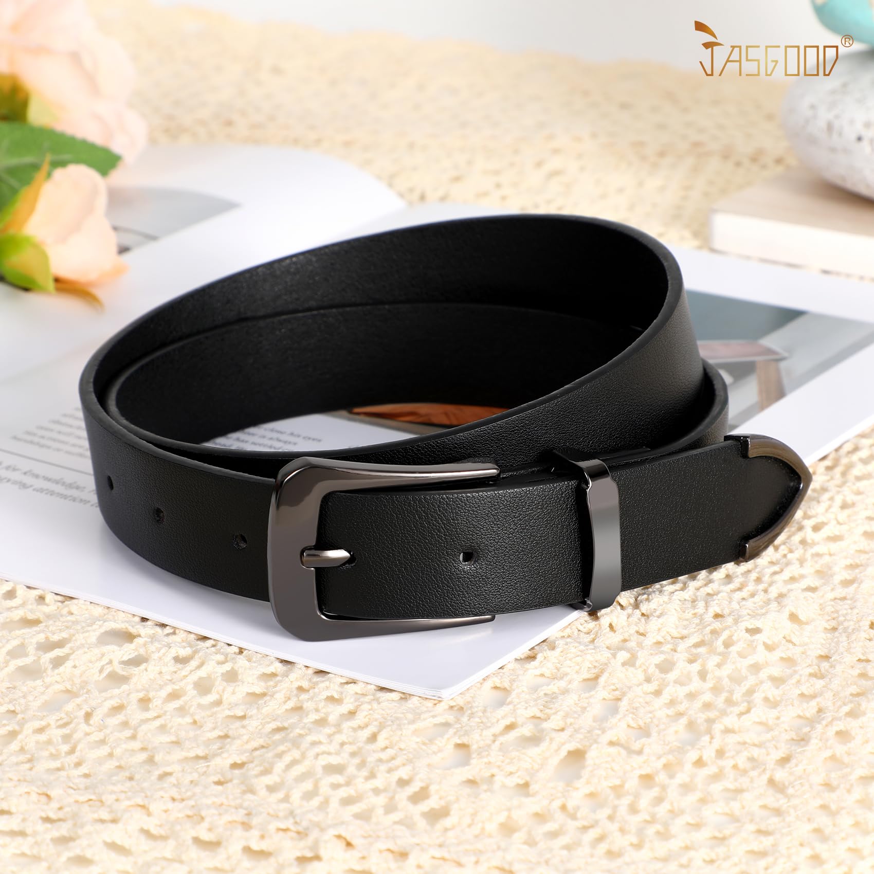 JASGOOD Women Leather Belt for Jeans Pants Ladies Waist Belt for Dress with Silver Buckle