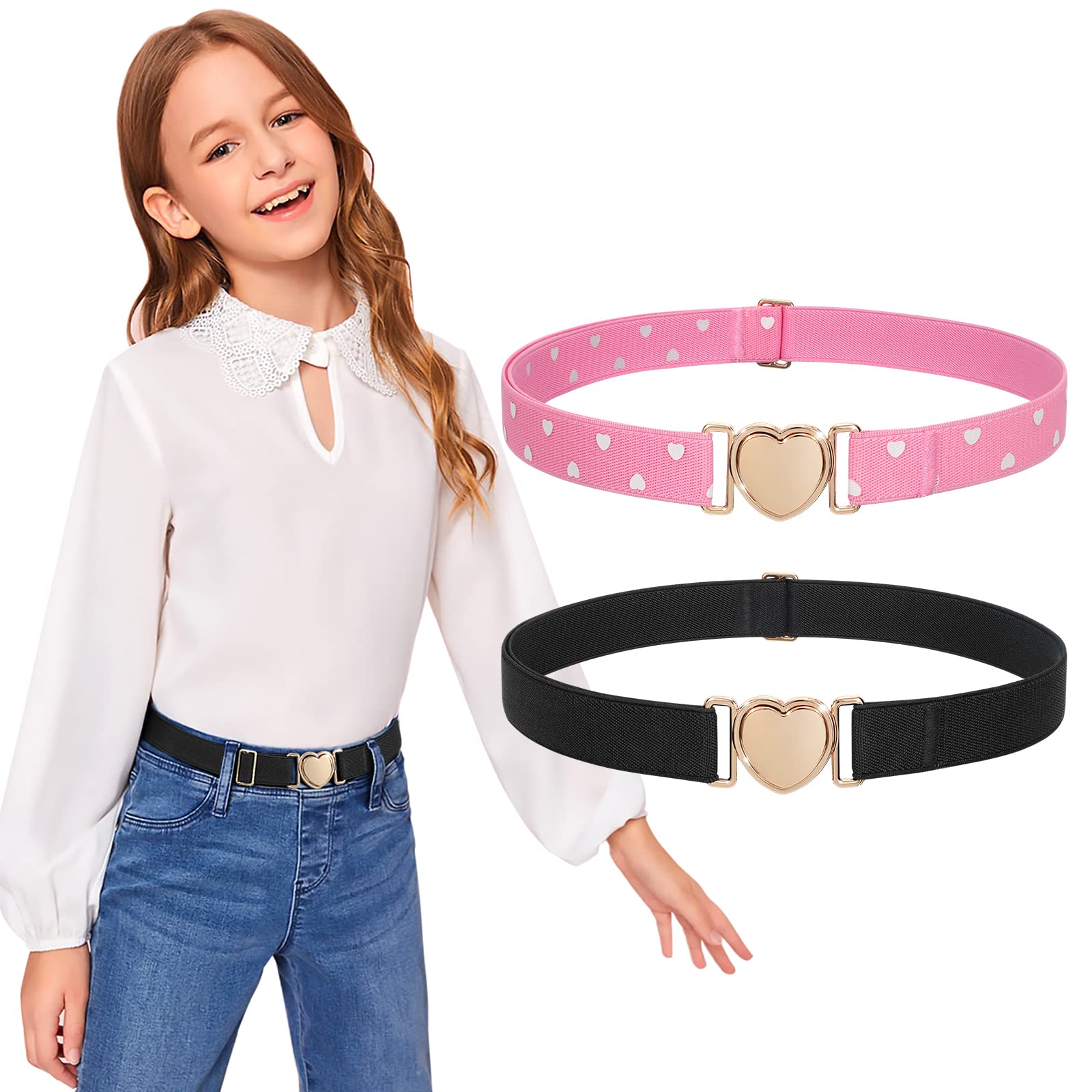 JASGOOD Elastic Belts for Toddler Kids Adjustable Boys Girls Teens Stretch Belts with Heart Buckle for Back to School - JASGOOD OFFICIAL