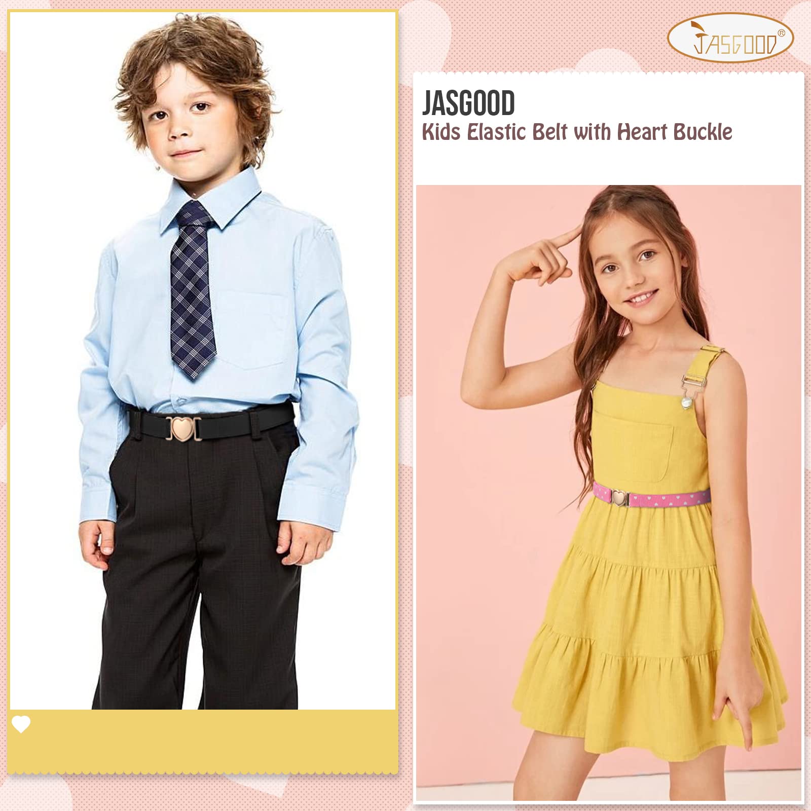 JASGOOD Elastic Belts for Toddler Kids Adjustable Boys Girls Teens Stretch Belts with Heart Buckle for Back to School - JASGOOD OFFICIAL