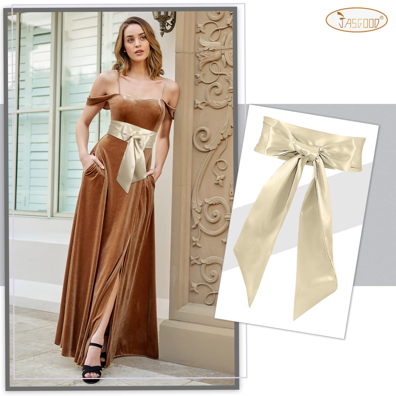 JASGOOD Women Sash Belt for Dress Long Satin Waist Belt for Wedding Party Special Occasion 3.7" Width