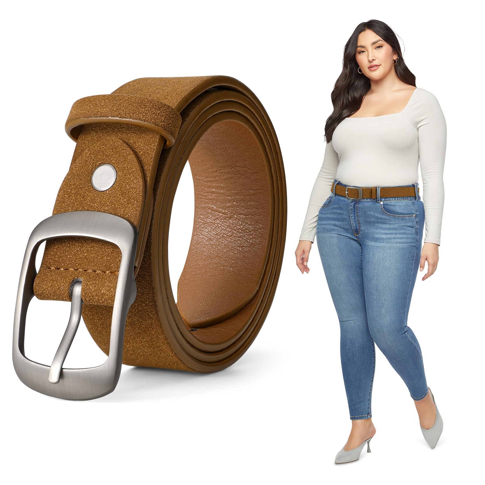 JASGOOD Plus Size Women Leather Belt Black Casual Waist Belt for Jeans Pants with Metal Pin Buckle - JASGOOD OFFICIAL