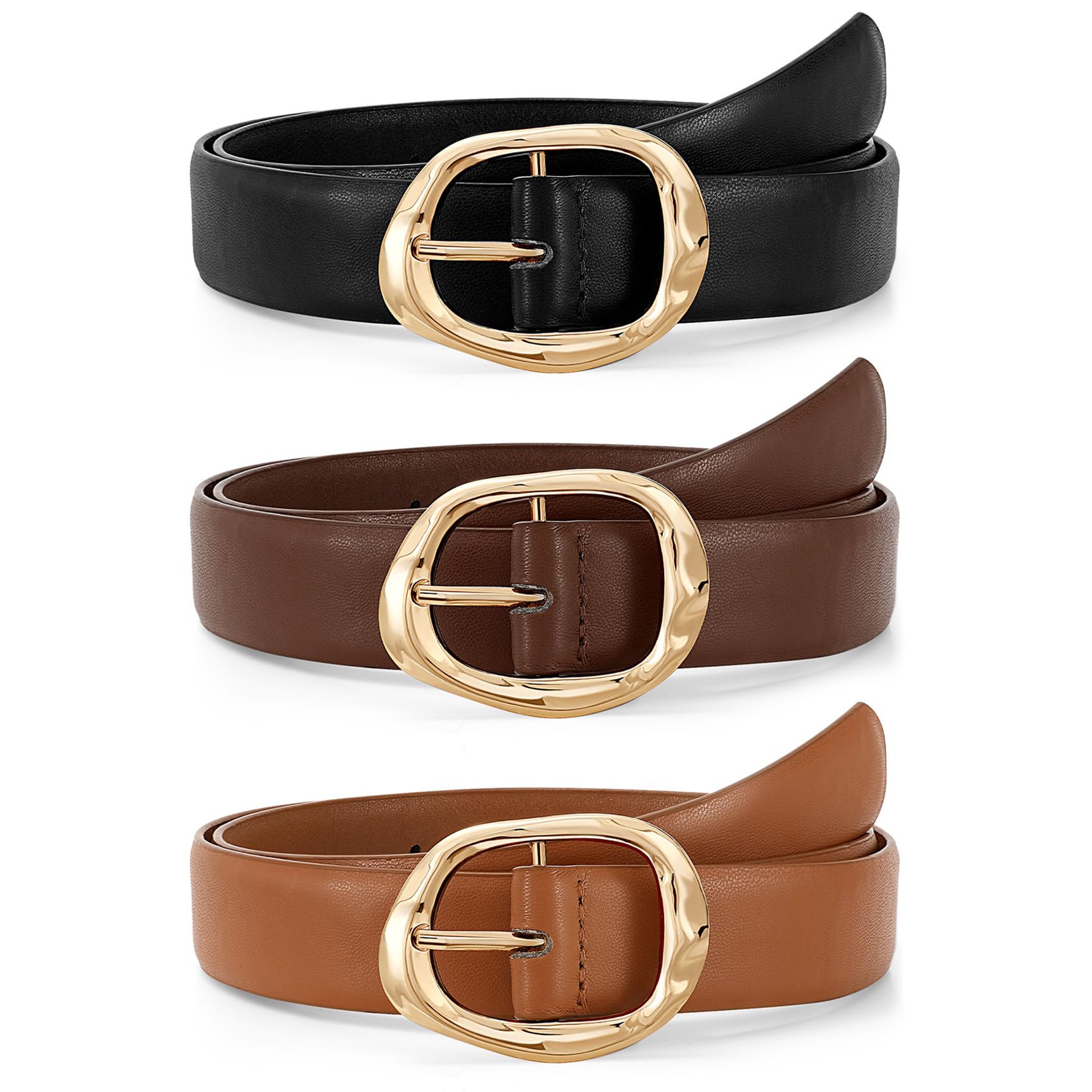JASGOOD 3 Pack Women Belts for Jeans Pants Ladies Leather Waist Belt Casual Fashion Trend Belt for Women with Gold Buckle - JASGOOD OFFICIAL