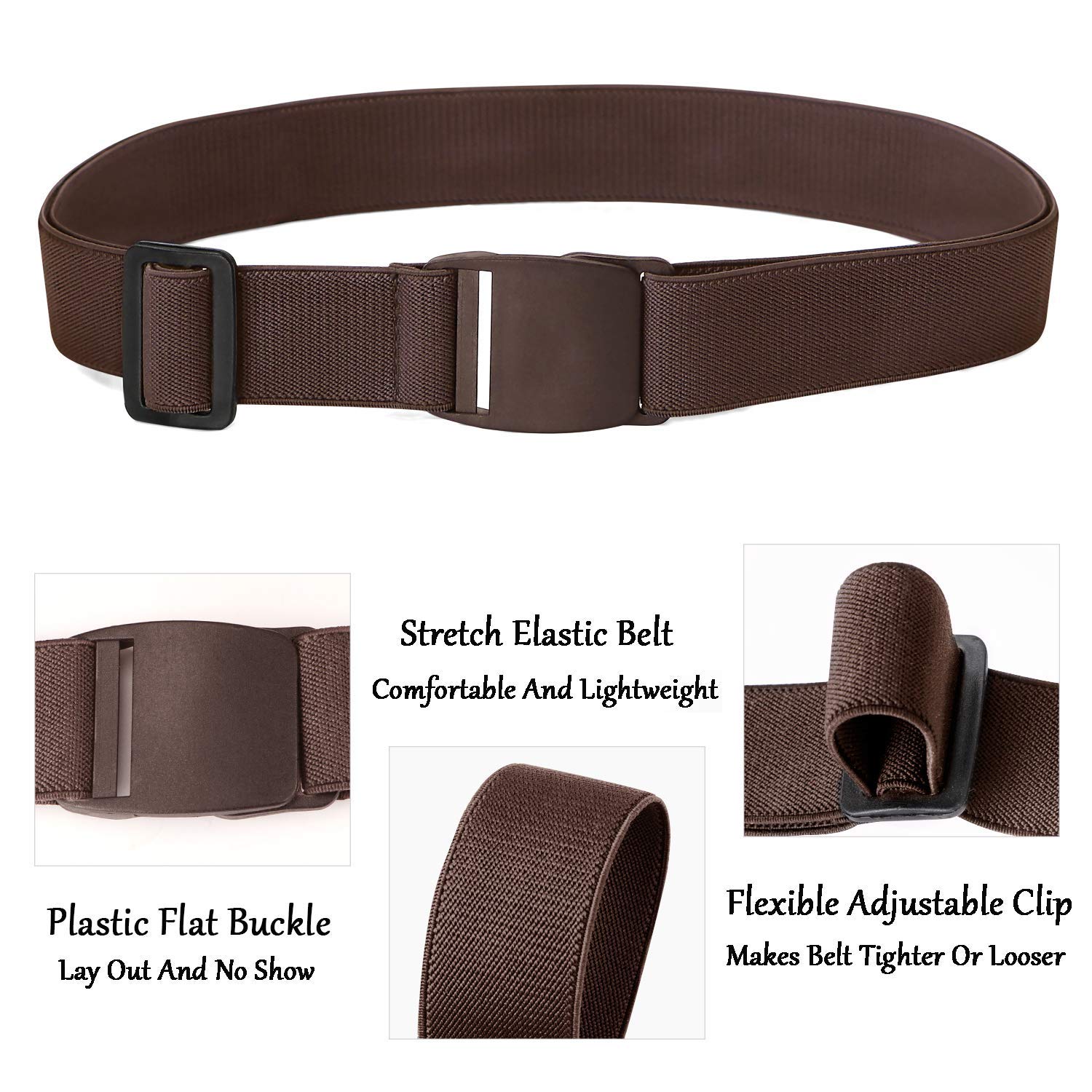 JASGOOD No Show Stretch Belt for Women Easily Adjustable Elastic Flat Buckle Belt