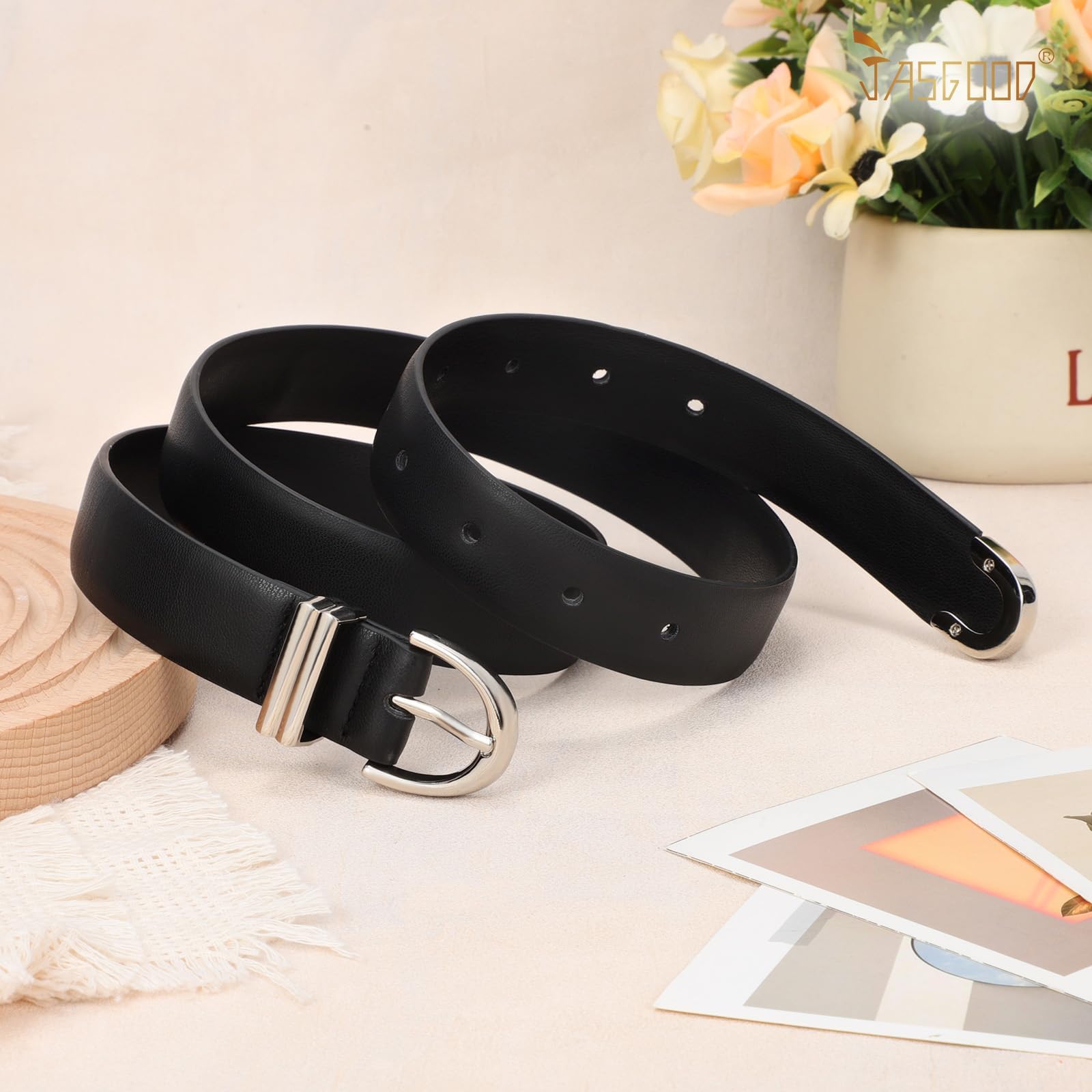 JASGOOD Women Leather Belt for Jeans Pants Fashion Gold Buckle Ladies Waist Belt