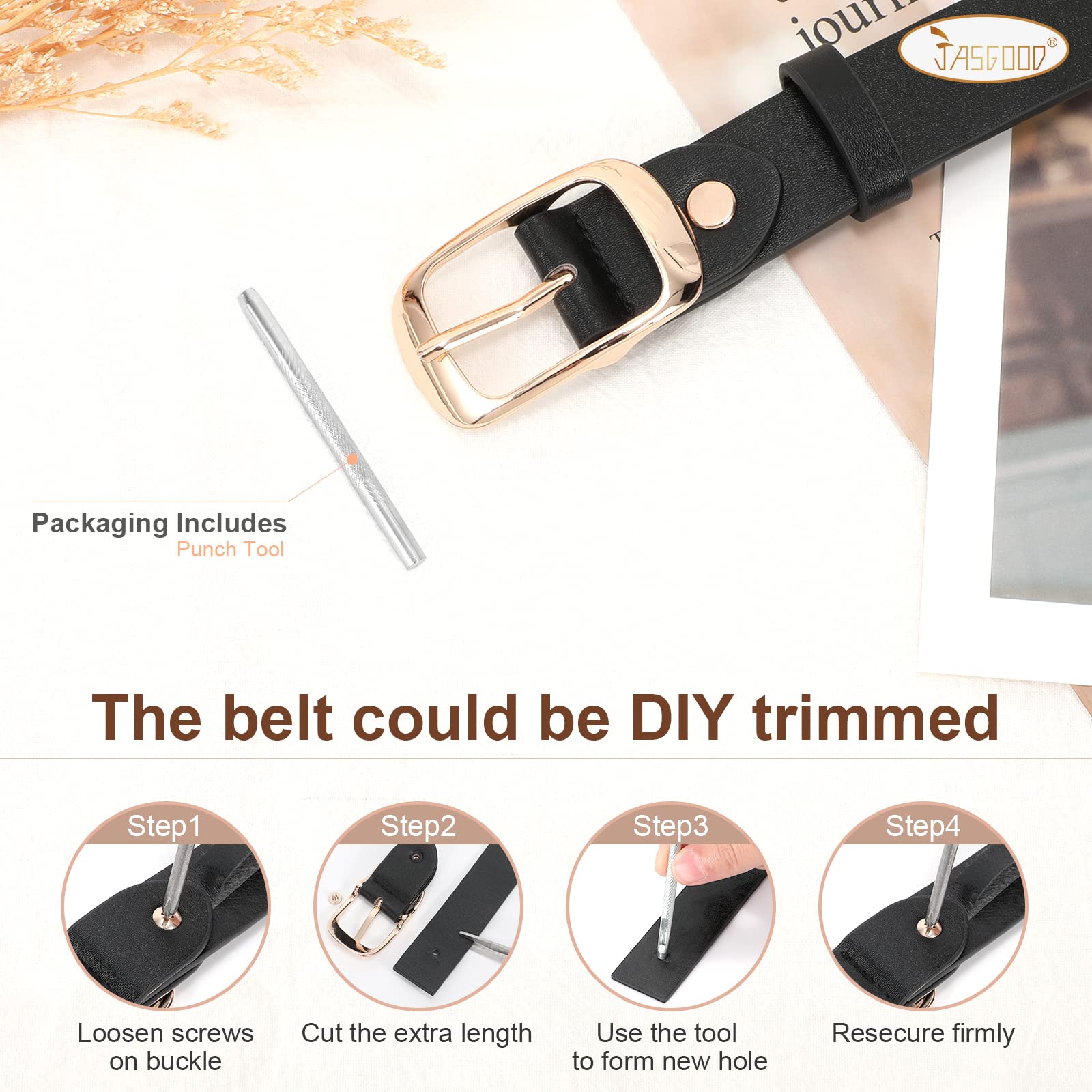 JASGOOD 2 Pack Women Faux Leather Belt, Fashion Ladies Belt with Pin Buckle for Jeans Pants - JASGOOD OFFICIAL
