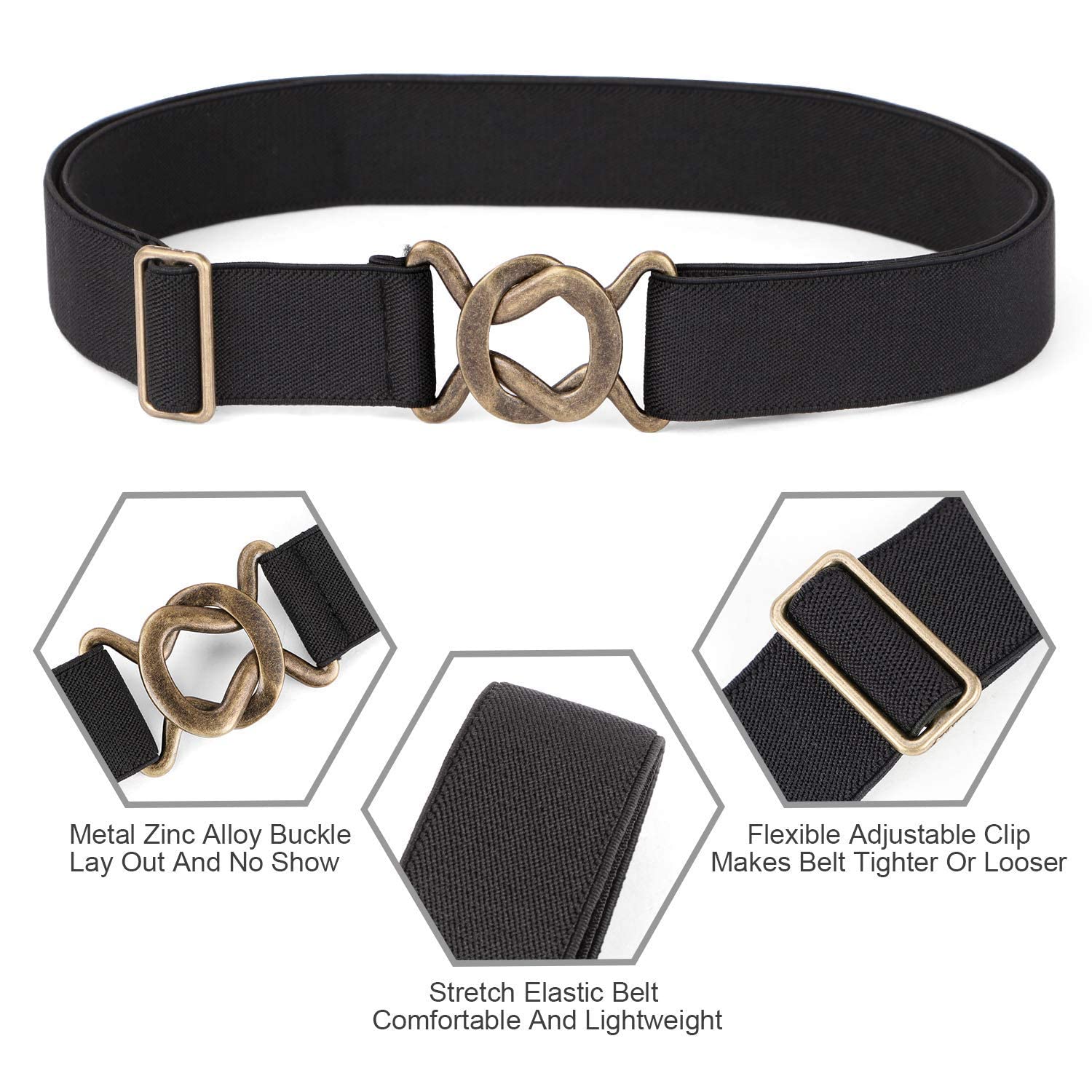 JASGOOD Women No Show Stretch Belt Adjustable Elastic Web Belt with Flat Buckle for Jeans Pants Casual Belts - JASGOOD OFFICIAL