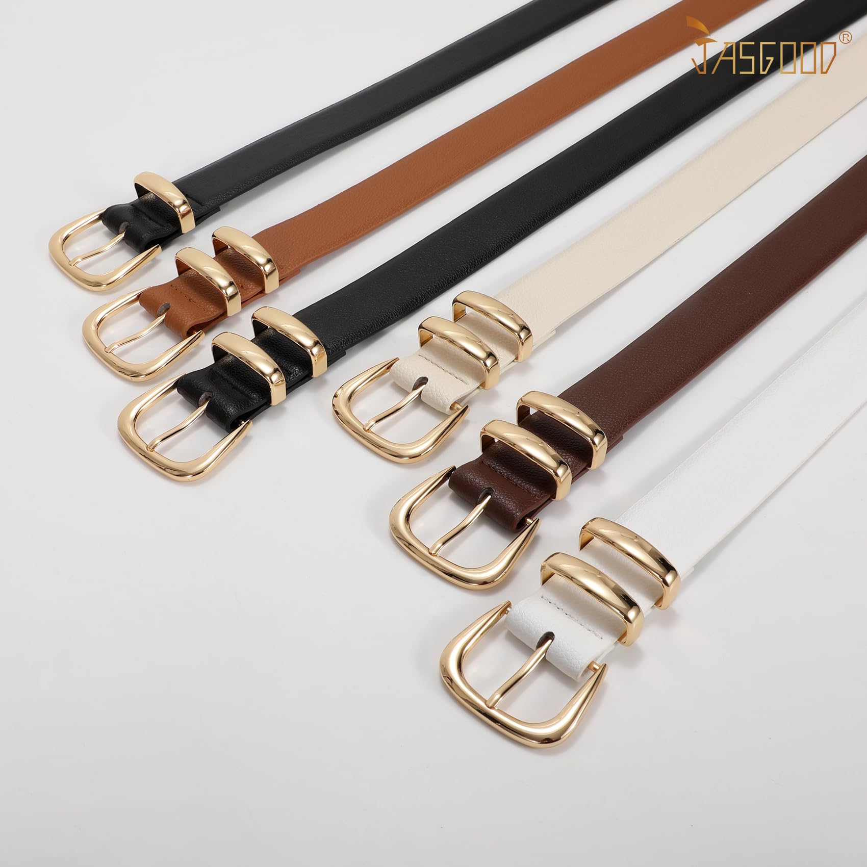 JASGOOD Women's Leather Belts Fashion Leather Waist Belt with Gold Buckle Elegant Ladies Belts for Jeans Dress