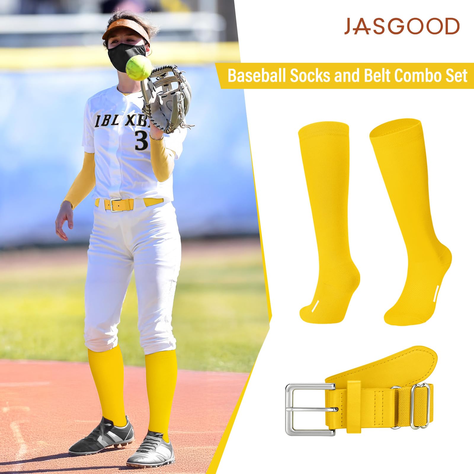 JASGOOD Baseball Softball Socks and Belt Combo Set Breathable Soccer Football Socks for Adult and Youth