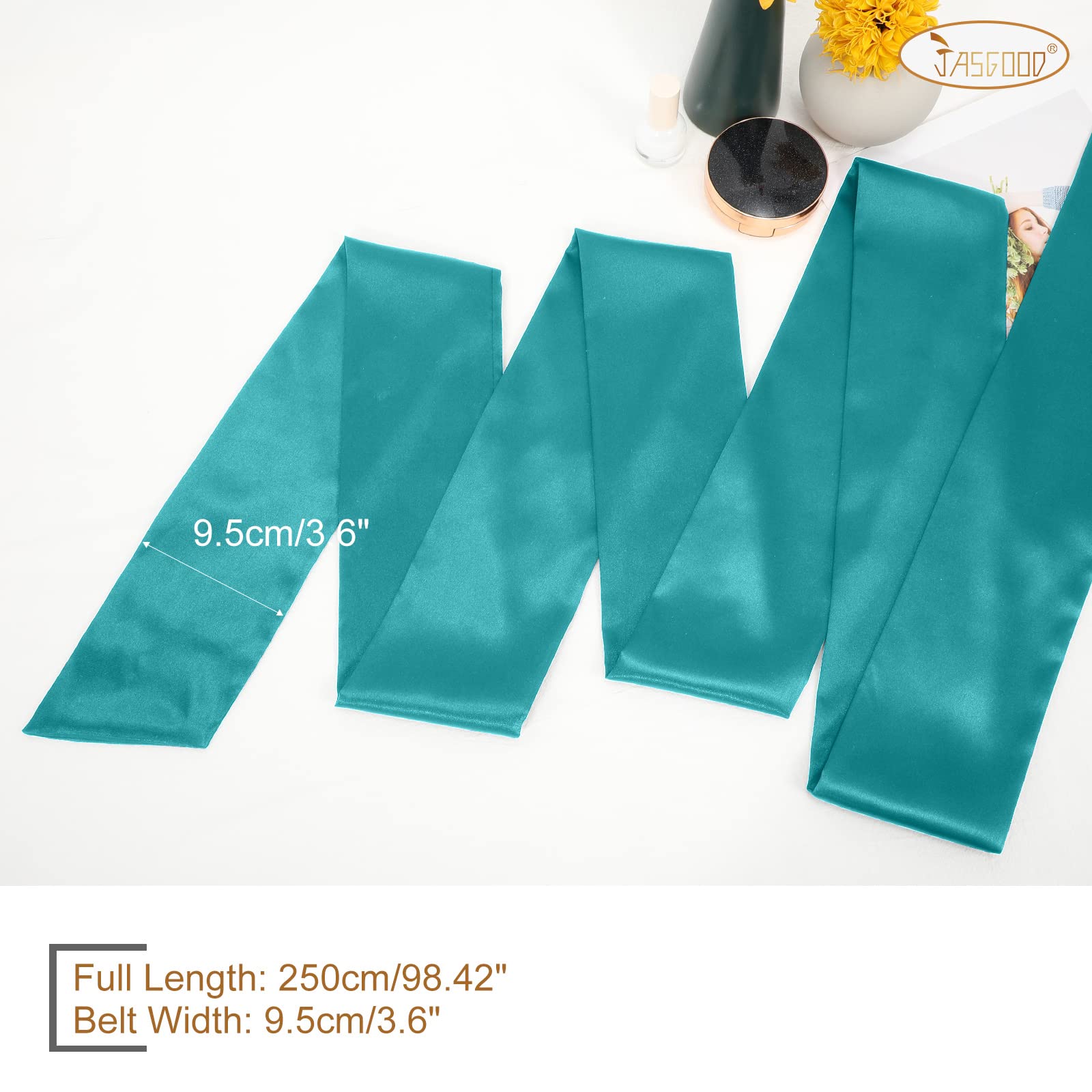 JASGOOD Women Sash Belt for Dress Long Satin Waist Belt for Wedding Party Special Occasion 3.7" Width