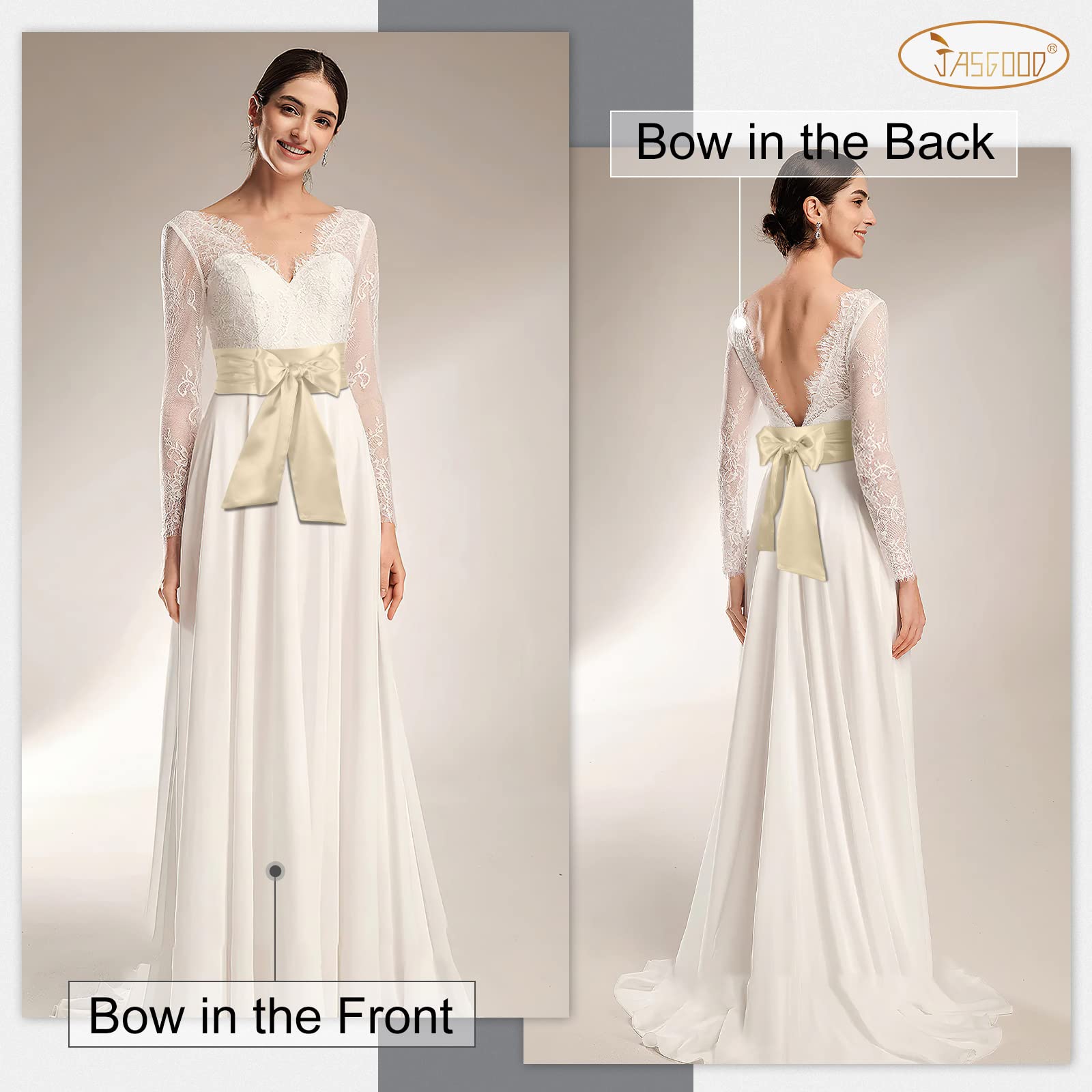 JASGOOD Women Sash Belt for Dress Long Satin Waist Belt for Wedding Party Special Occasion 3.7" Width