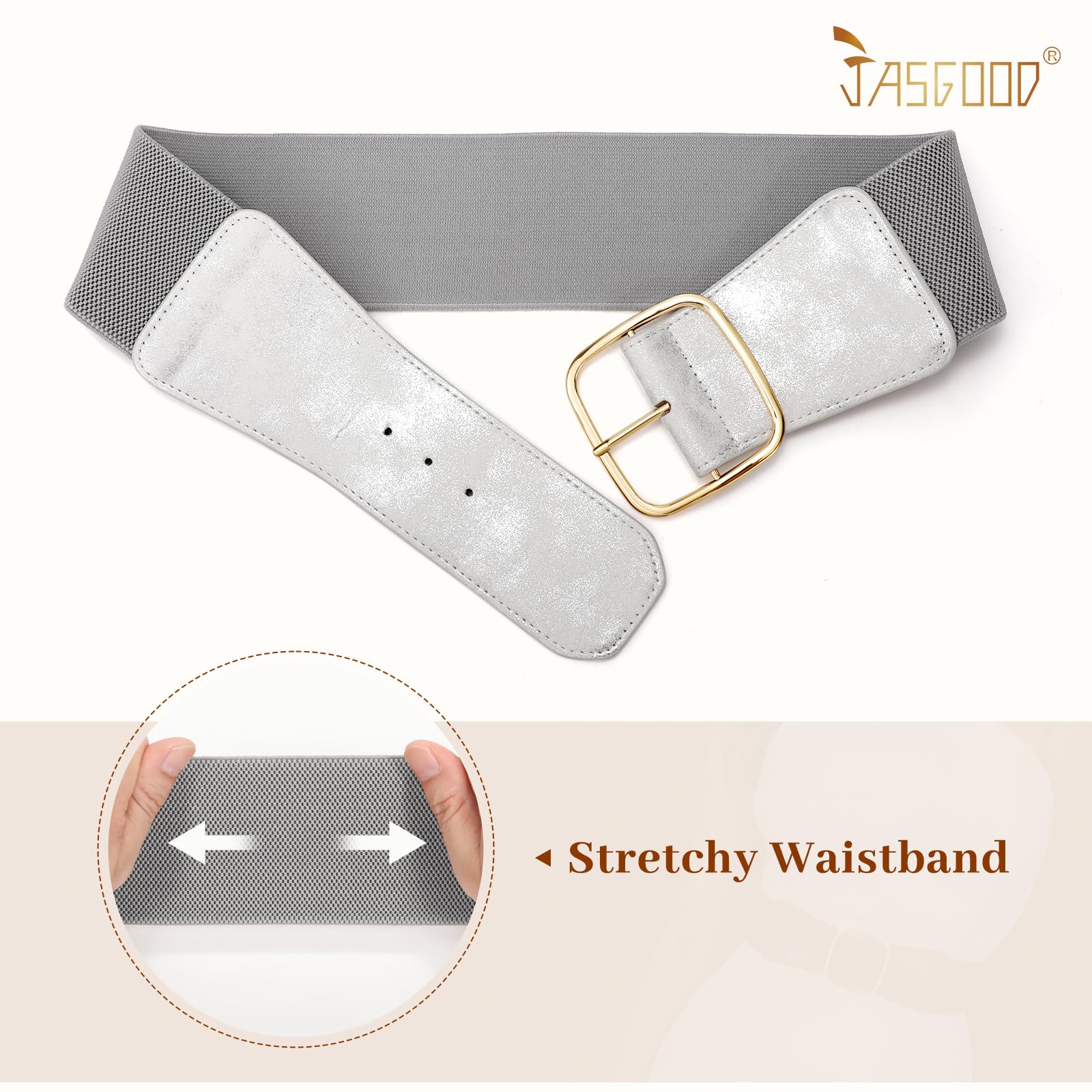 JASGOOD Women Elastic Wide Belt Ladies Stretchy Waist Belt with Square Buckle for Dress