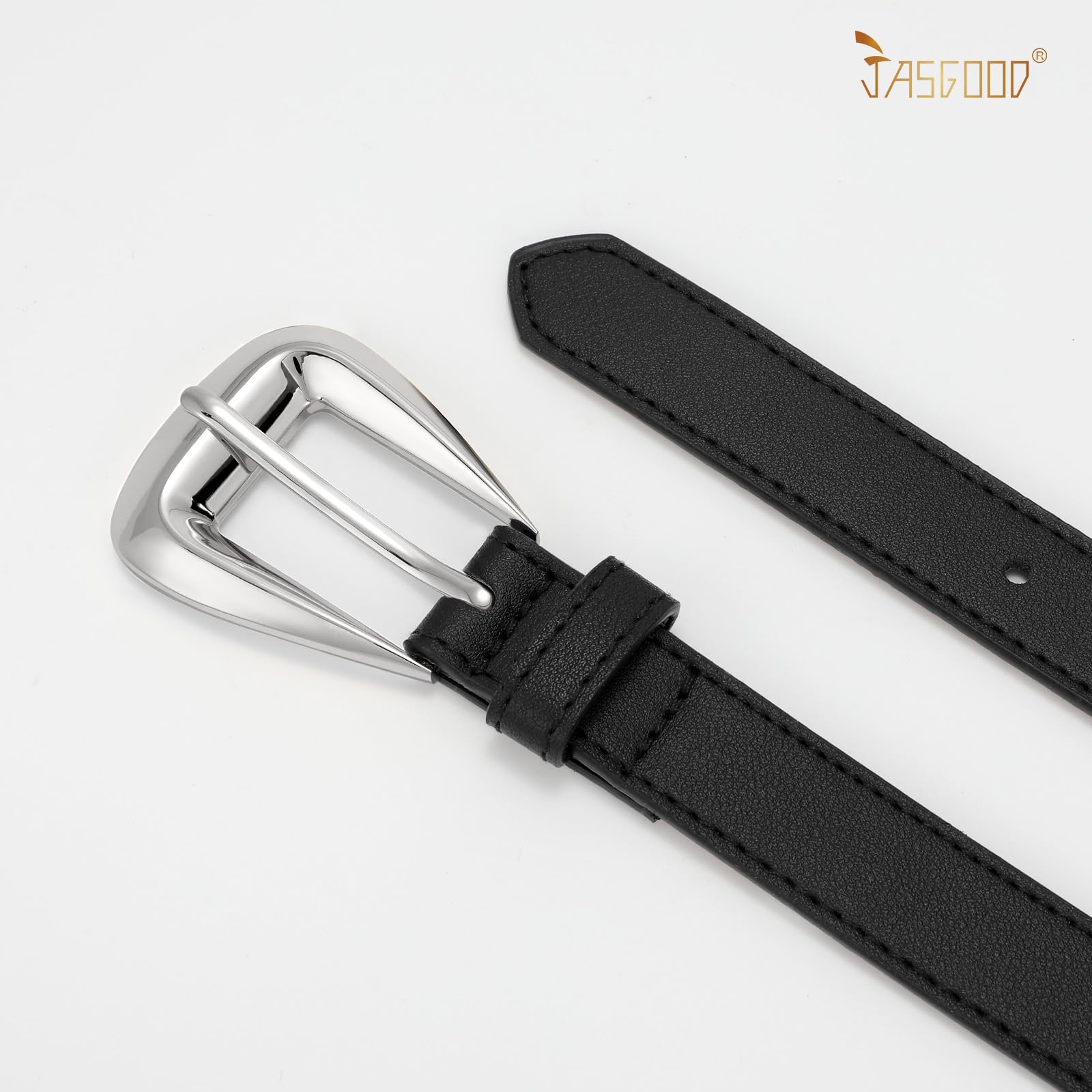 JASGOOD Women Leather Belts for Jeans Pants Soft Leather Waist Belt for Ladies Vintage Belt with Gold Buckle 0.9" Width