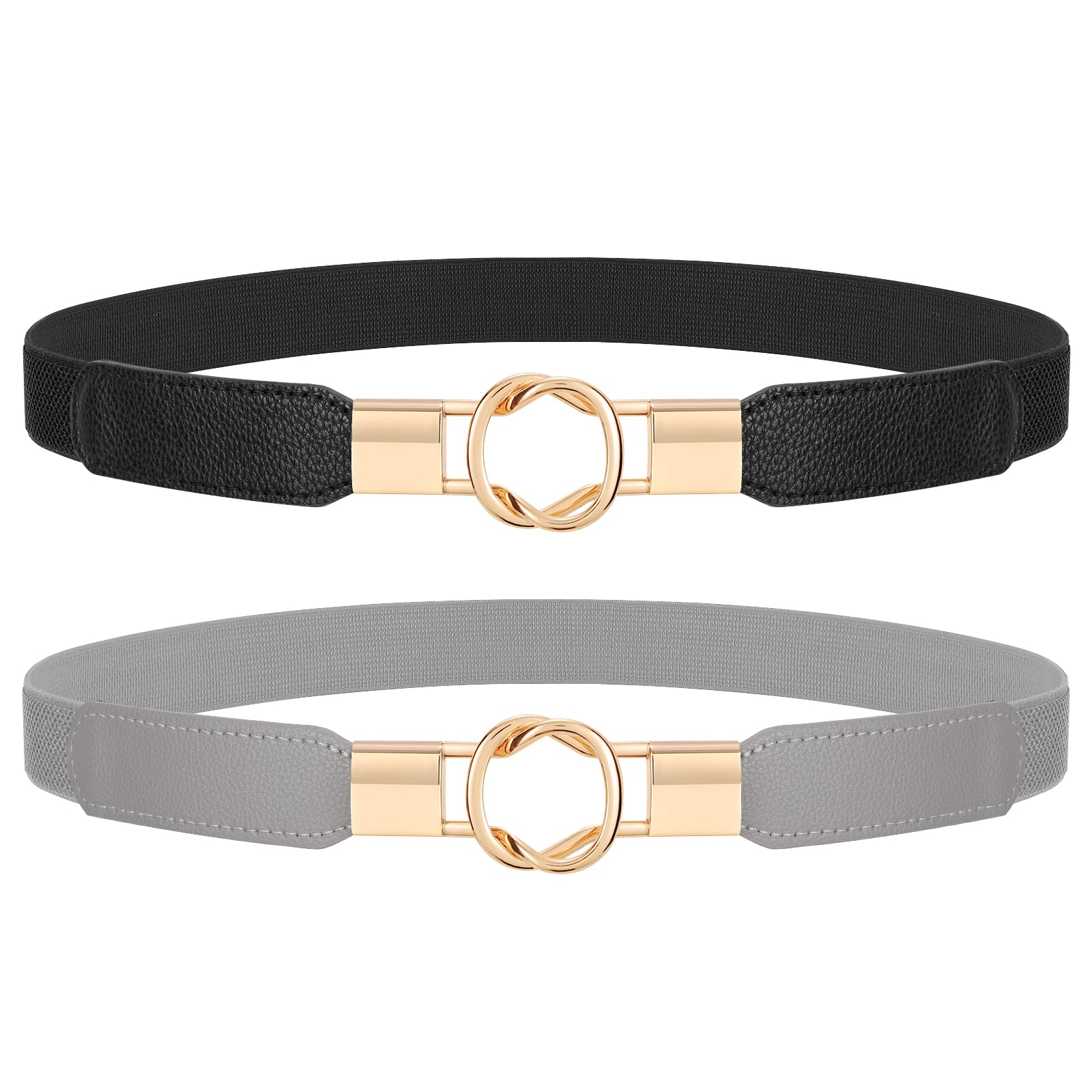 JASGOOD Women Retro Elastic Stretchy Metal Buckle Skinny Waist Belt 1 inch Wide