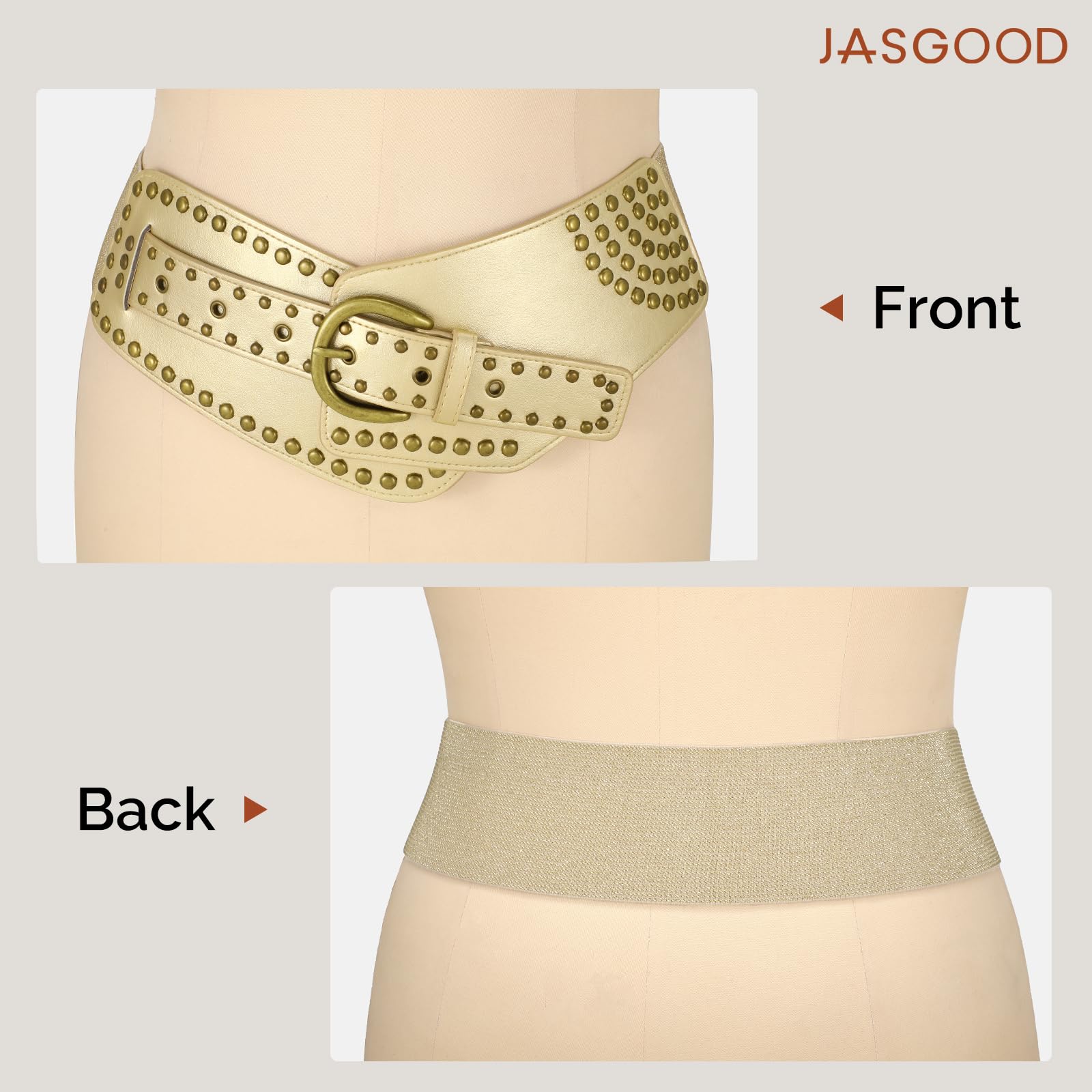 JASGOOD Women Vintage Wide Elastic Belt Studded Stretchy Waist Belt with Rivets Metal Buckle - JASGOOD OFFICIAL